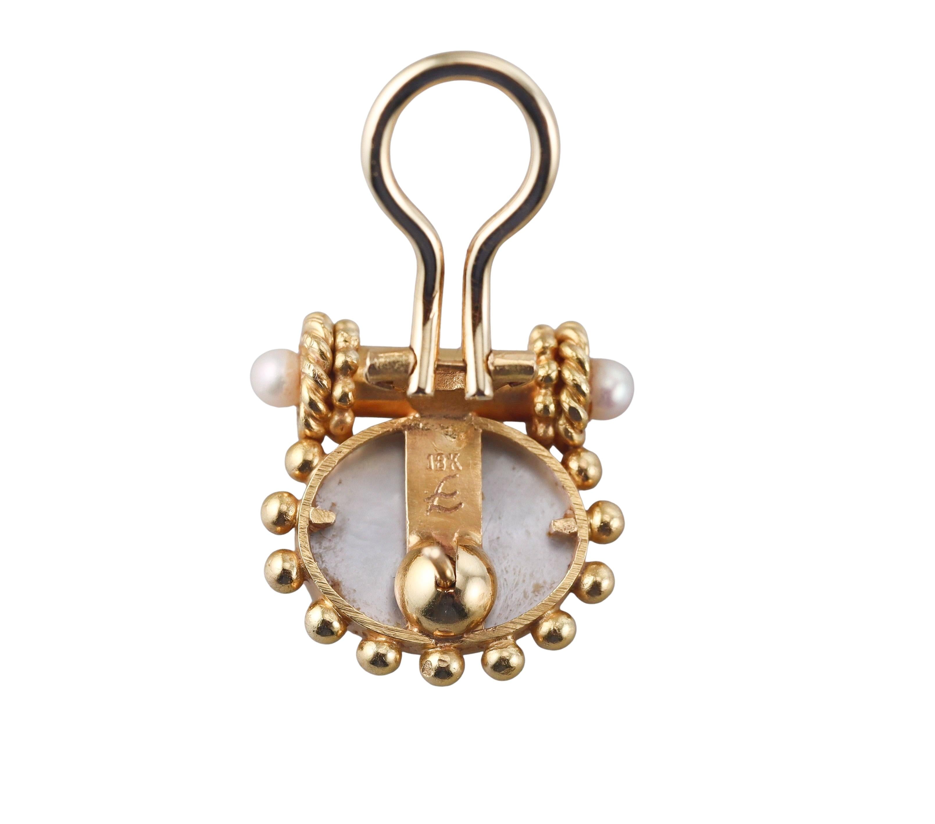 Elizabeth Locke Venetian Glass Intaglio Pegasus Pearl Gold Earrings