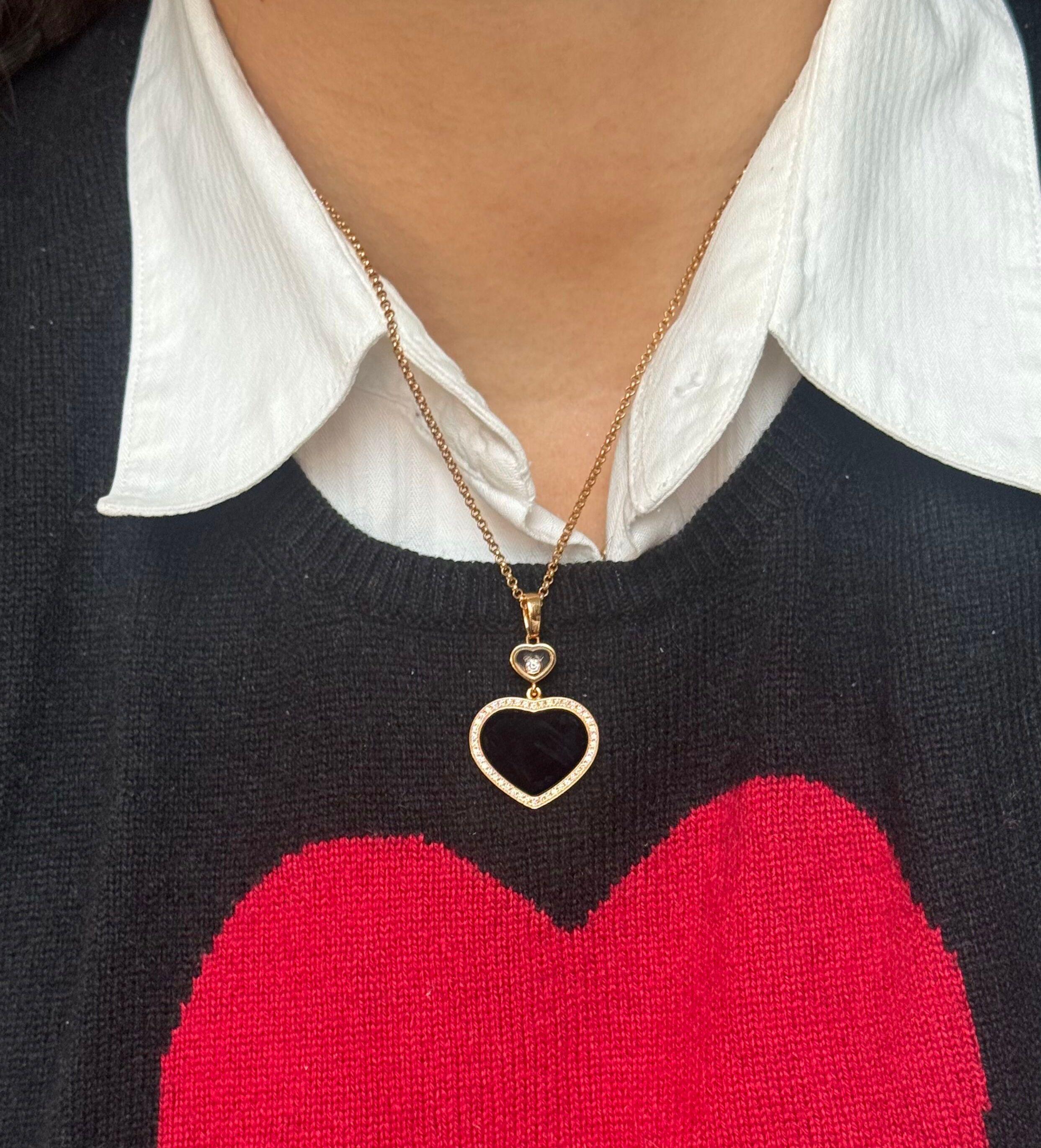 Chopard Happy Hearts Onyx Diamond Gold Pendant Necklace 79A074-5201