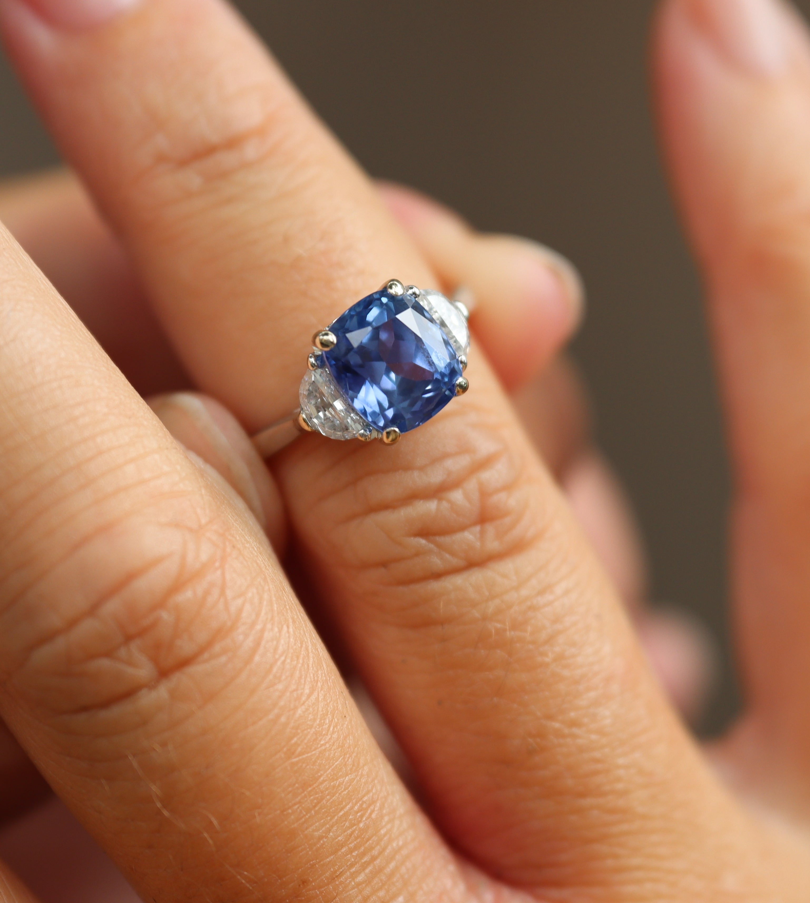 GIA 3.38 Carat No Heat Ceylon Sapphire Diamond Engagement Ring