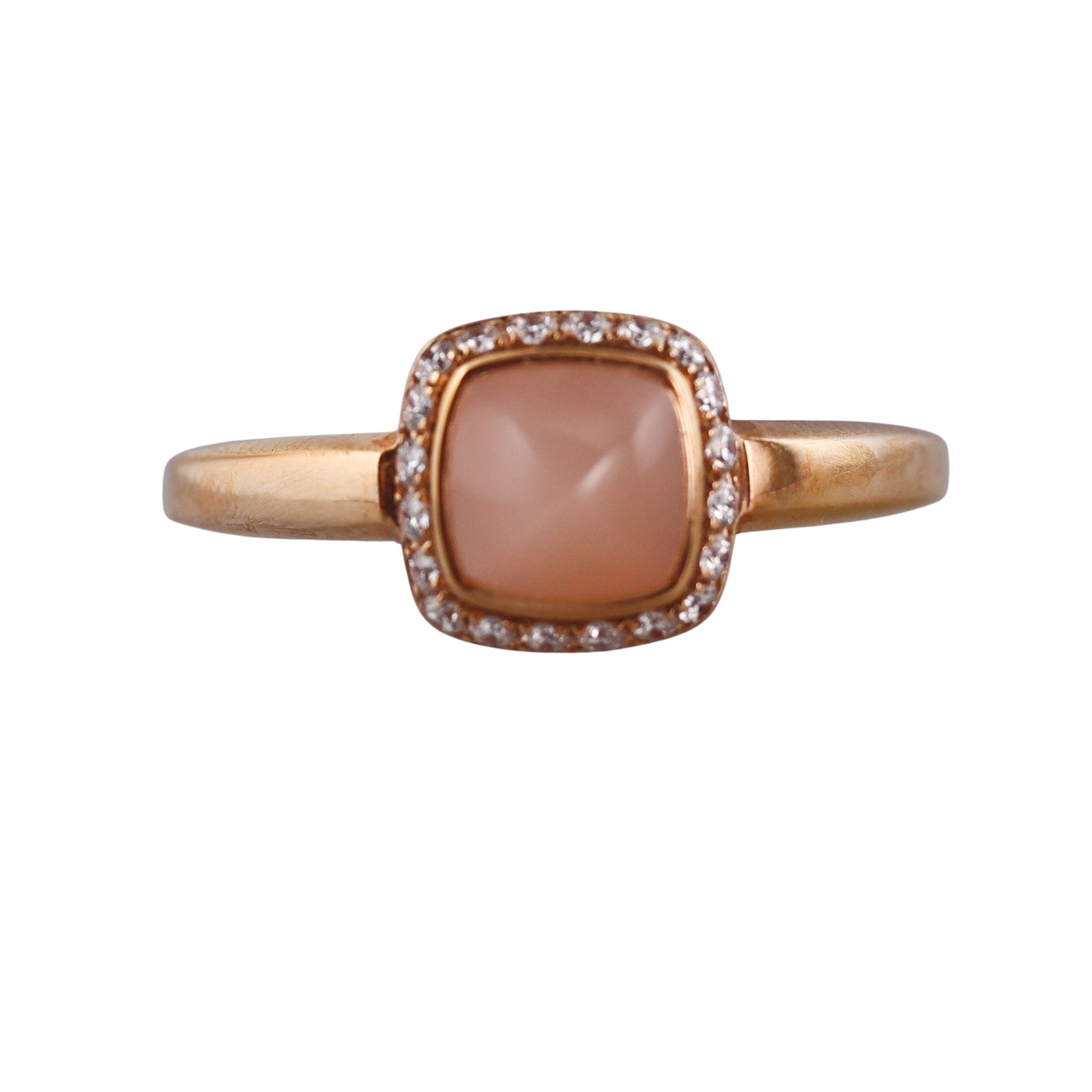 Fred Pain de Sucre Rose Gold Diamond Peach Moonstone Small Model Ring