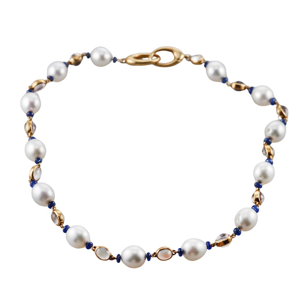 Assael South Sea Pearl Sapphire Moonstone Gold Necklace