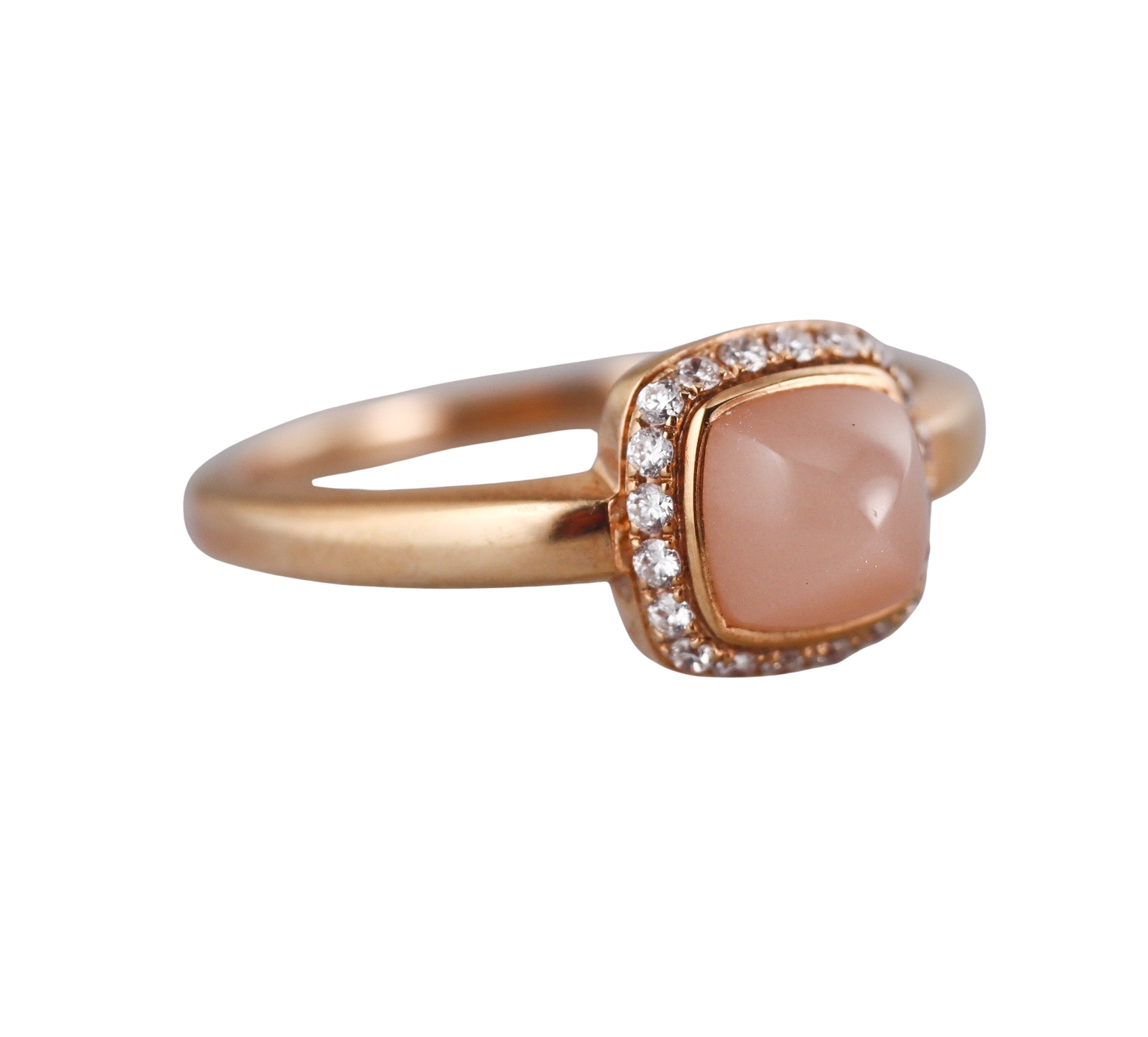 Fred Pain de Sucre Rose Gold Diamond Peach Moonstone Small Model Ring