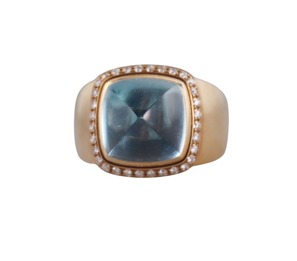 Fred Pain de Sucre Yellow Gold Diamond Blue Topaz Customizable Medium Ring