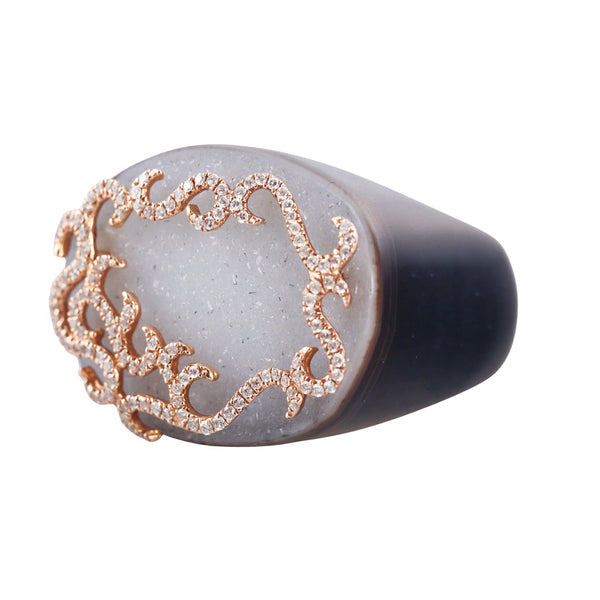 O.J. Perrin Druzy Agate Diamond Rose Gold Ring