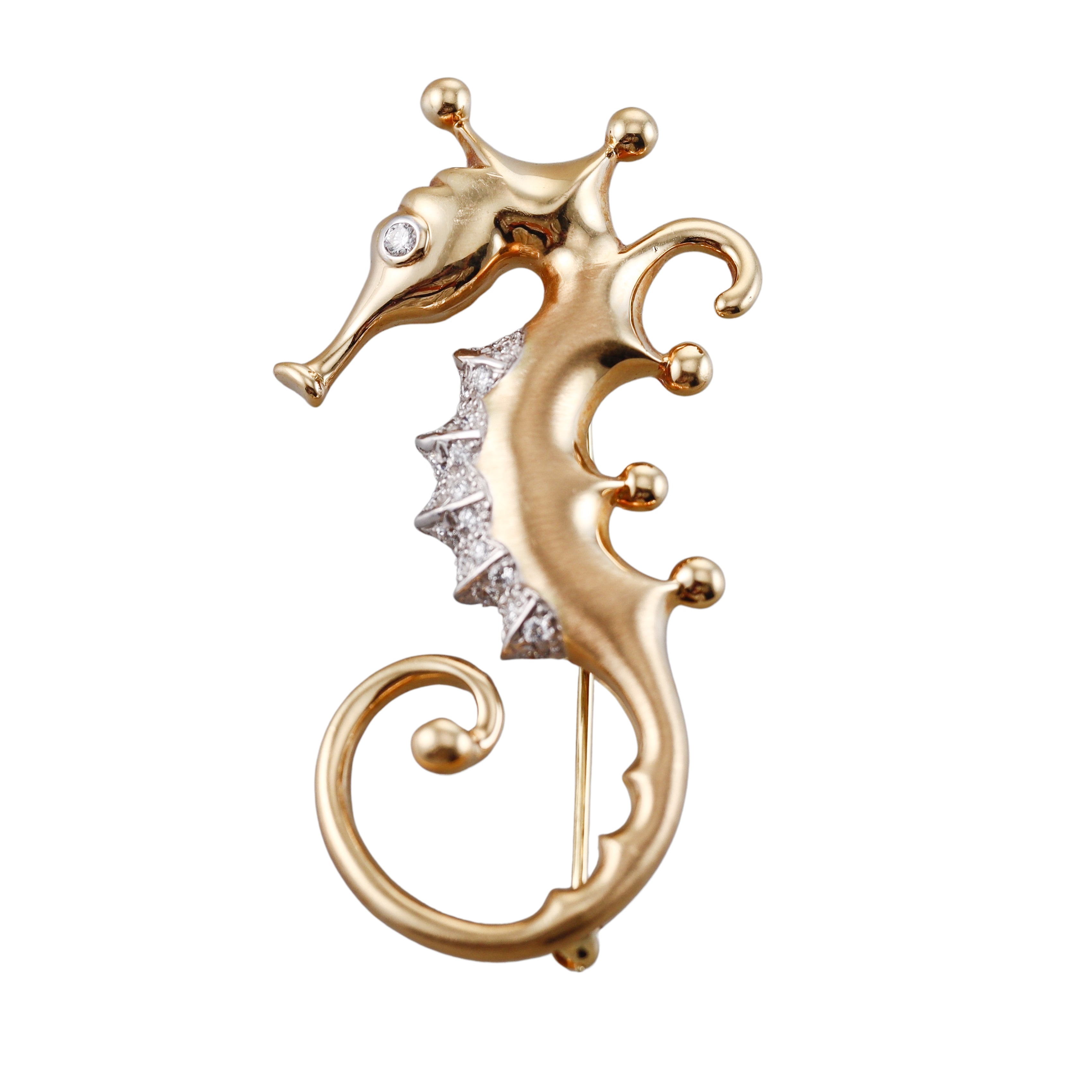 Assael Angela Cummings Diamond Gold Platinum Seahorse Brooch