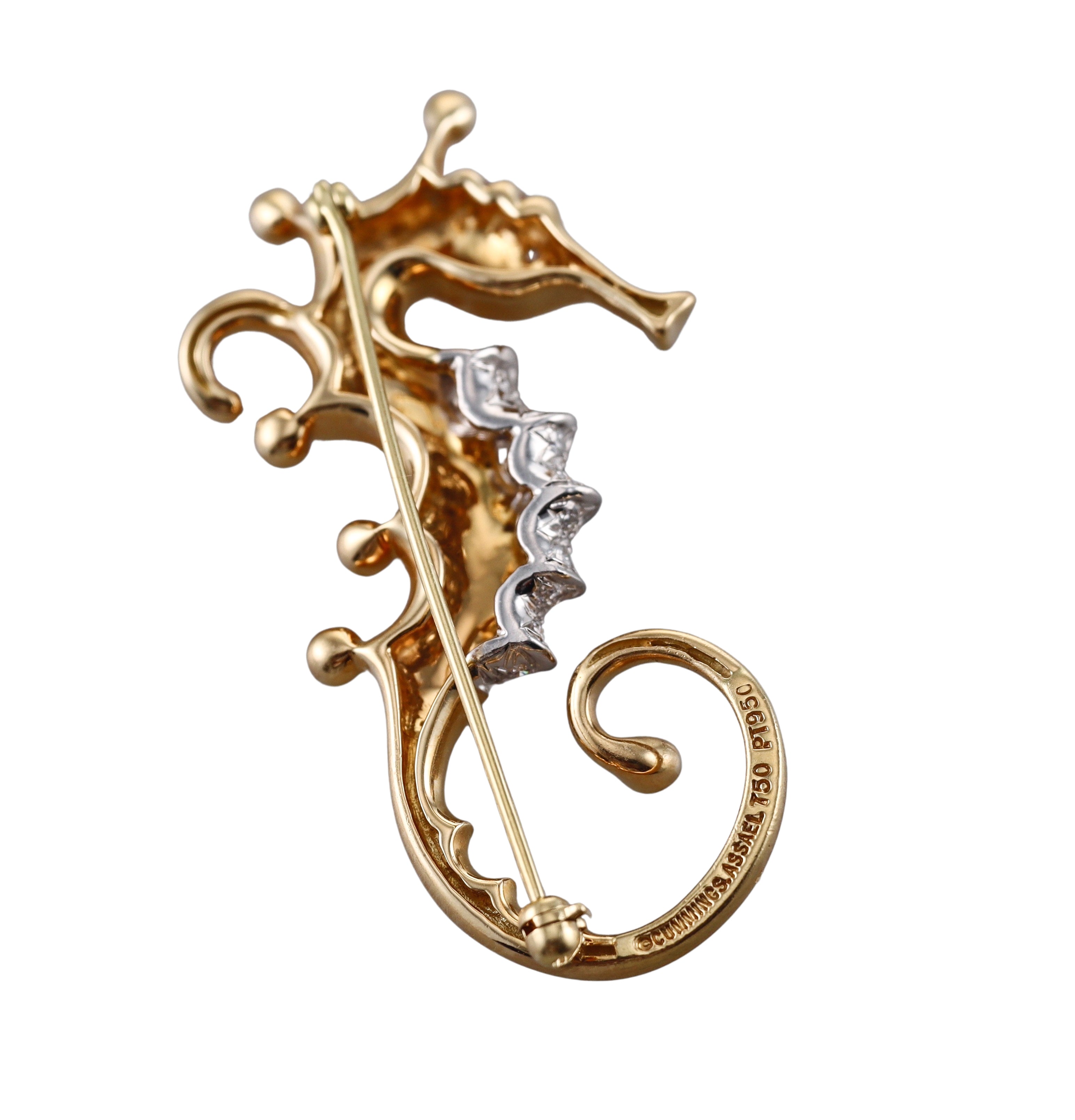 Assael Angela Cummings Diamond Gold Platinum Seahorse Brooch