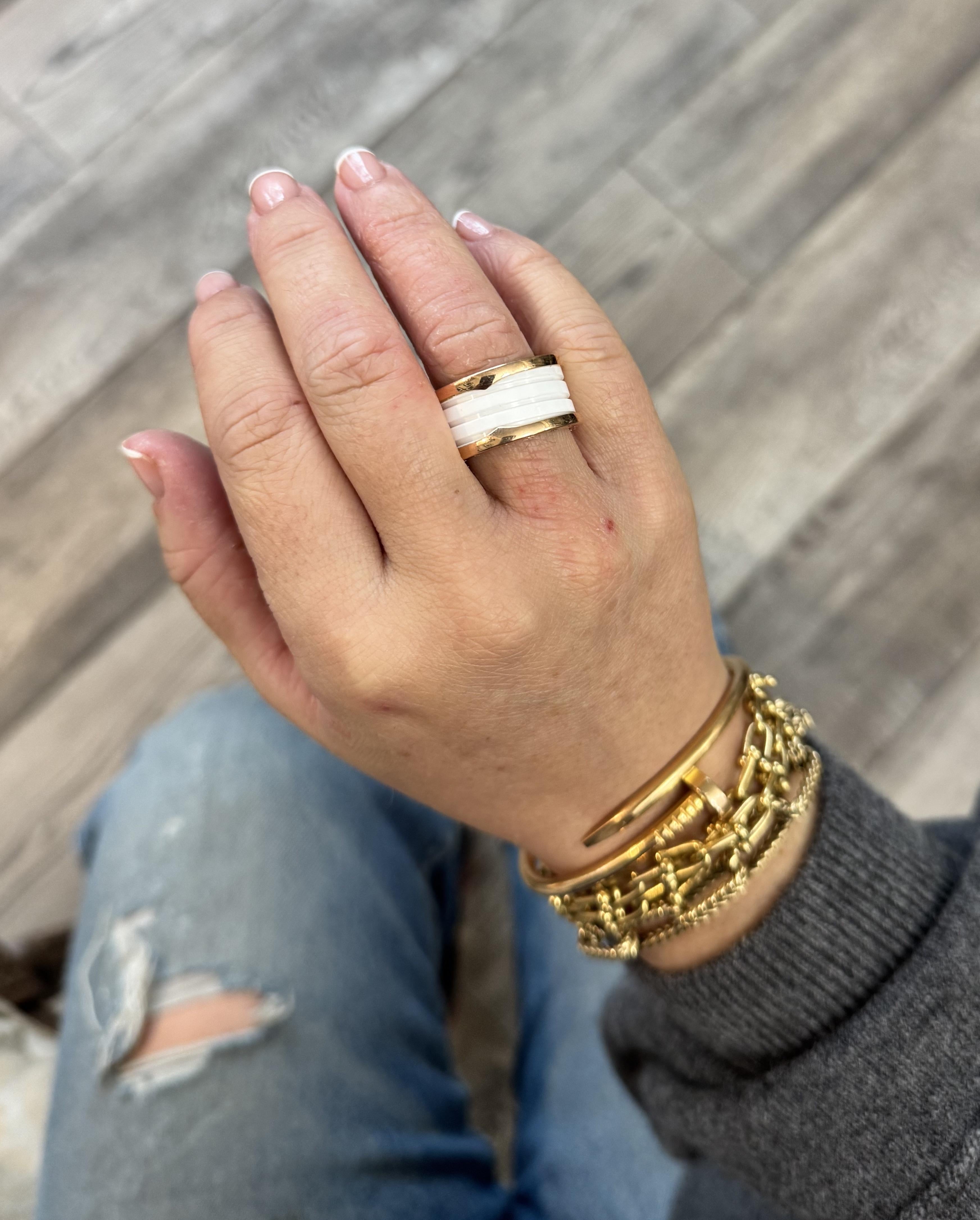 Bulgari B.Zero1 Gold White Ceramic Band Ring