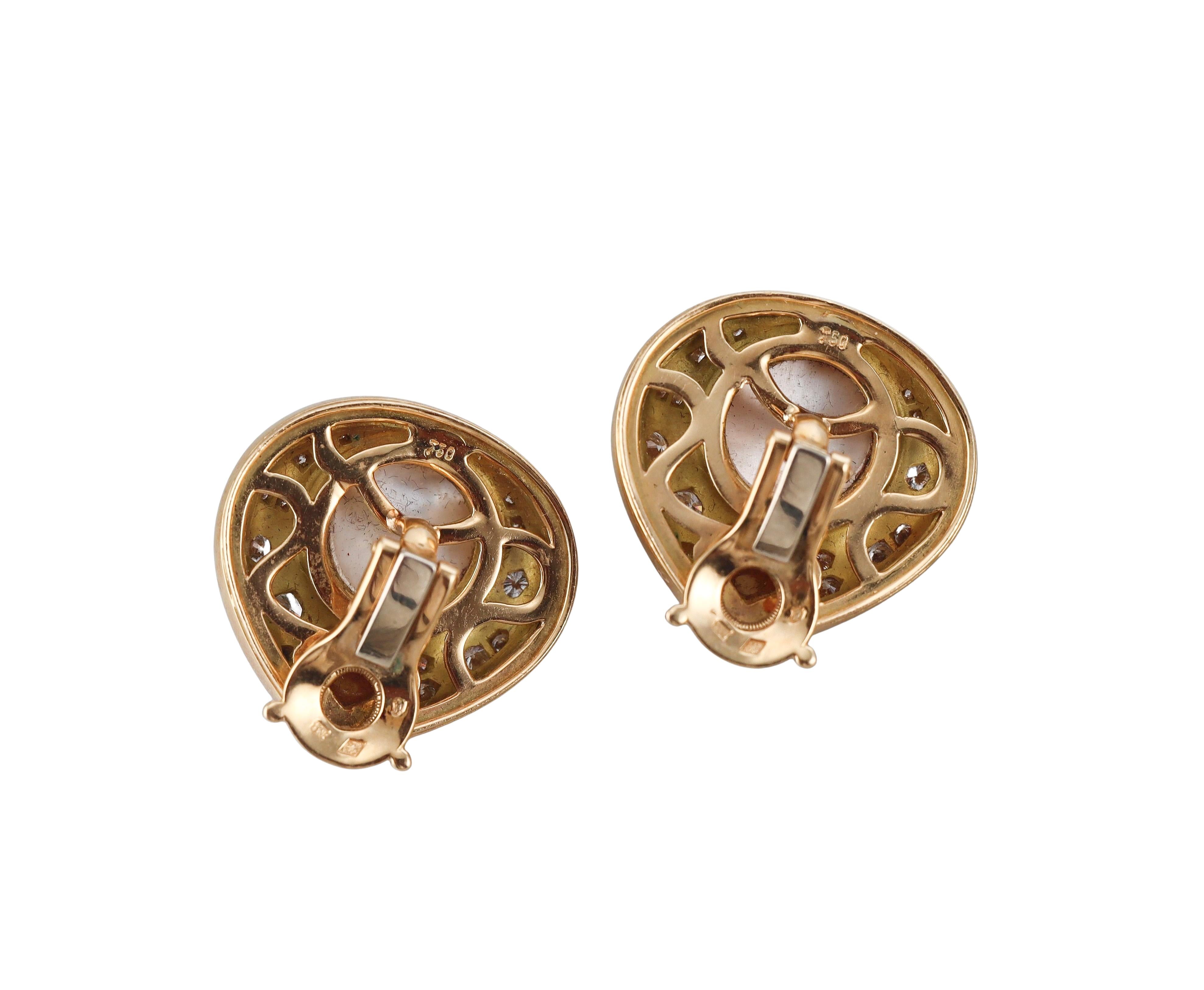 Vintage Marina B. France Pearl Diamond Gold Earrings