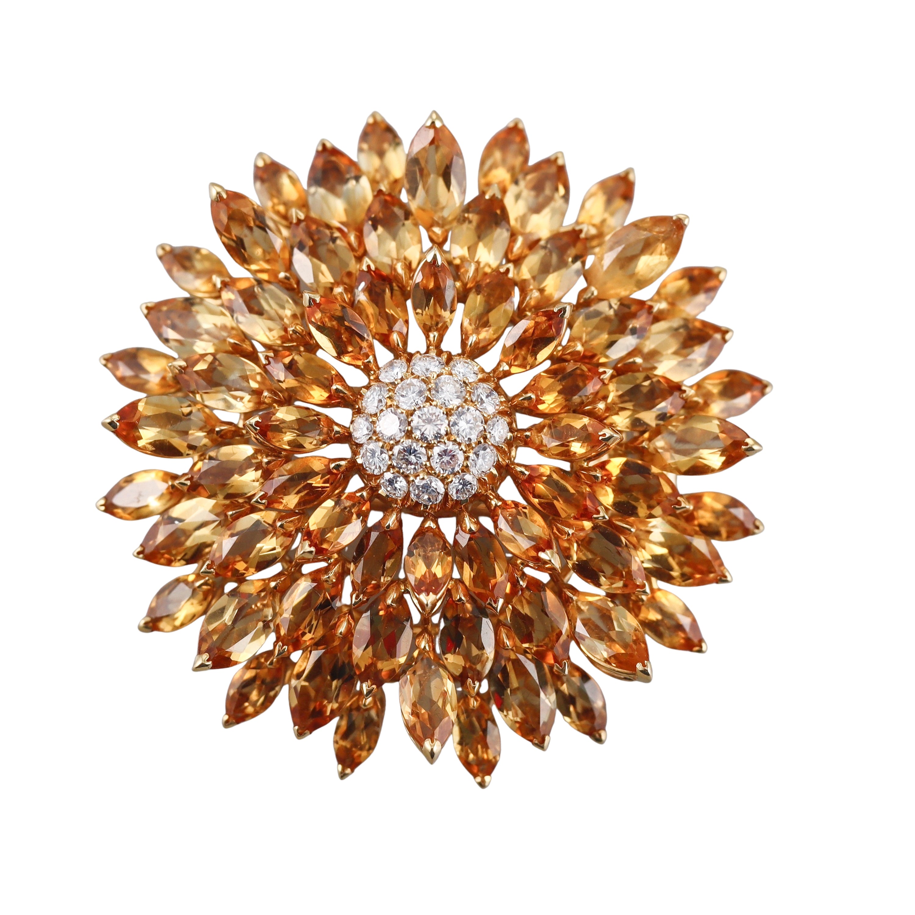 Asprey Daisy Heritage Citrine Diamond Gold Flower Brooch Pin