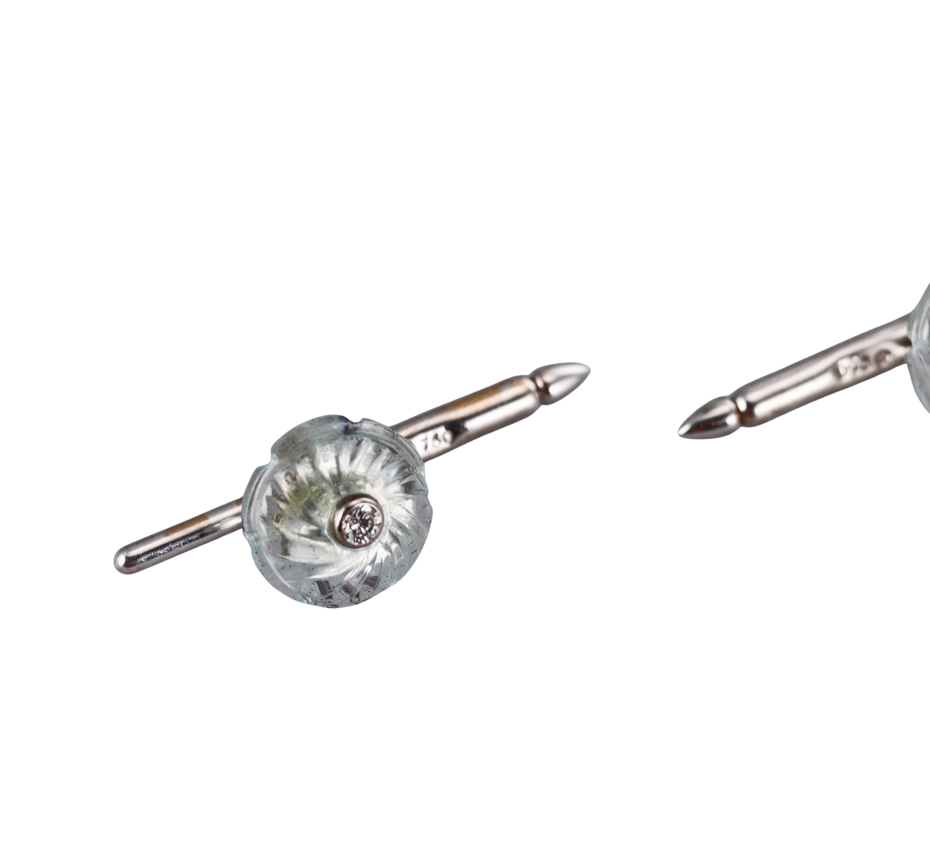Trianon Carved Aquamarine Diamond Cufflink Stud Dress Set