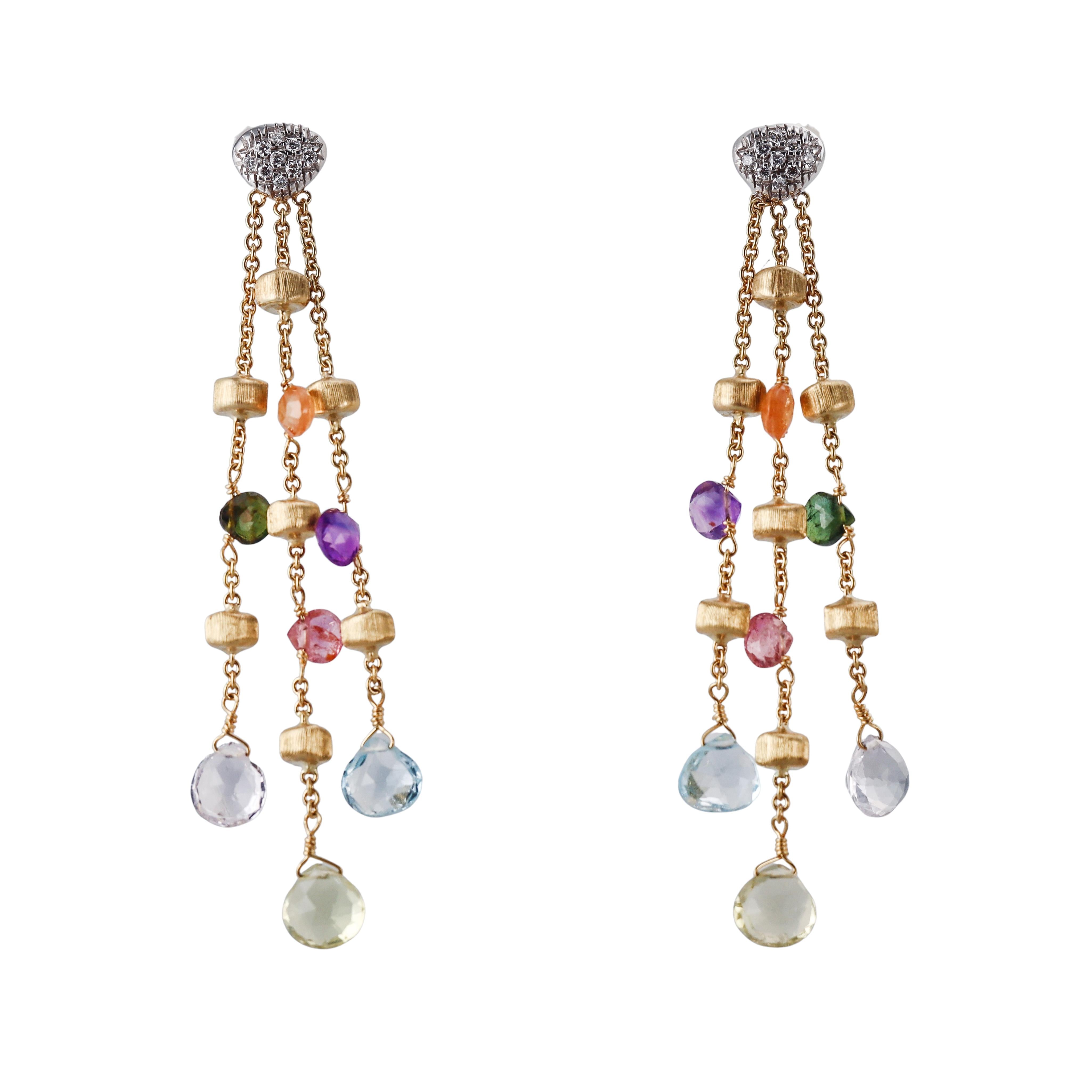 Marco Bicego Paradise Diamond Gemstone Gold Triple Drop Earrings