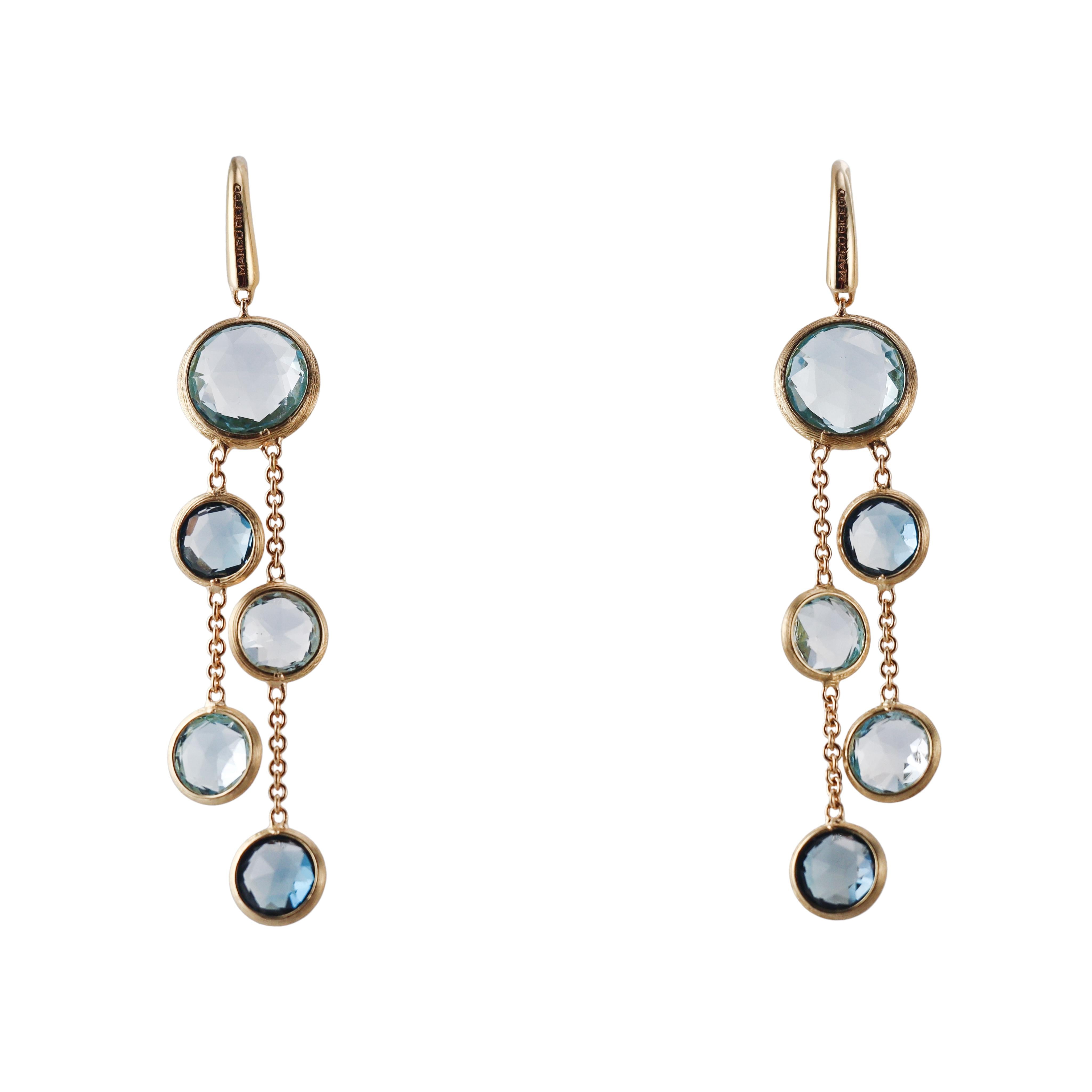 Marco Bicego Jaipur Blue Topaz Gold 2 Strand Earrings