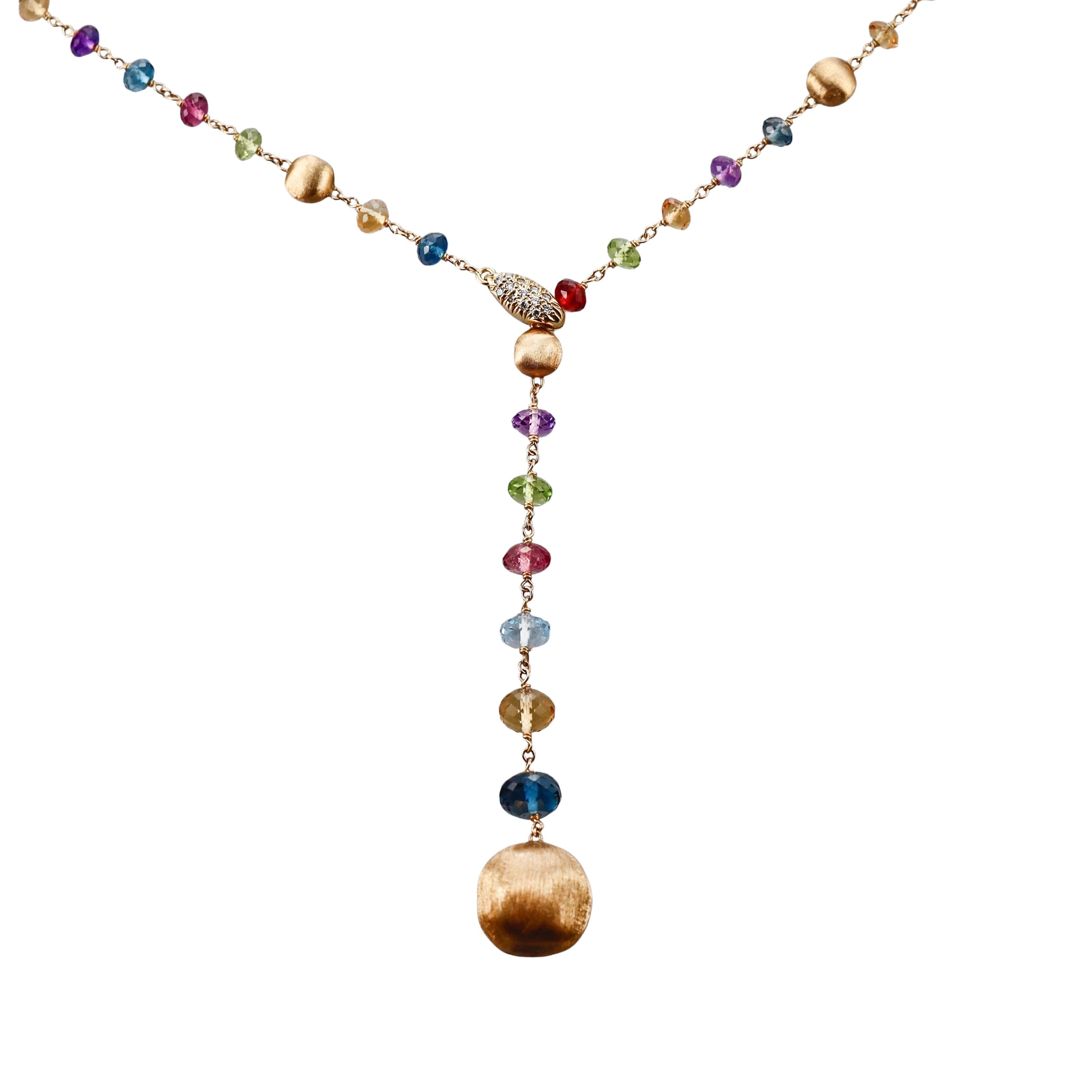 Marco Bicego Africa Gemstone Diamond Gold Lariat Necklace