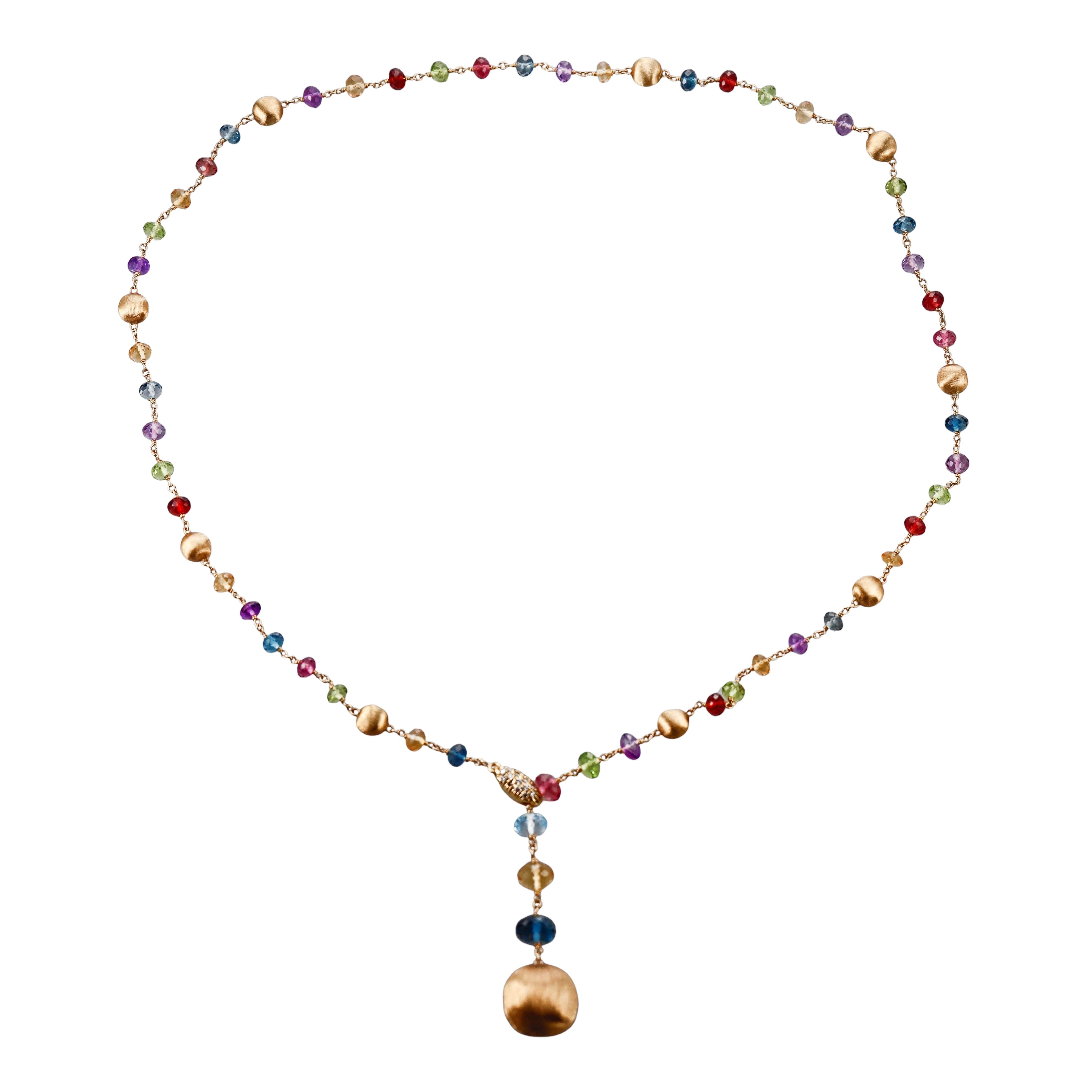 Marco Bicego Africa Gemstone Diamond Gold Lariat Necklace