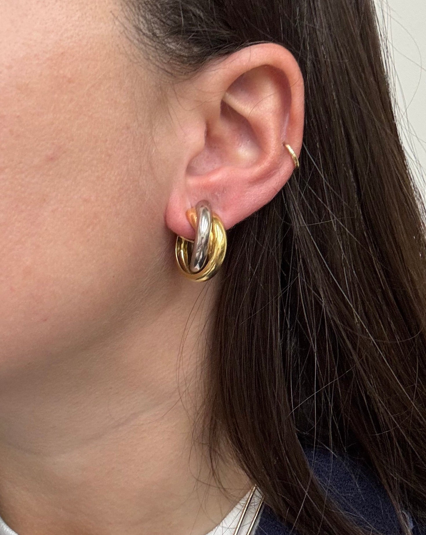 Cartier Trinity Classic Model Tri Color Gold Hoop Earrings