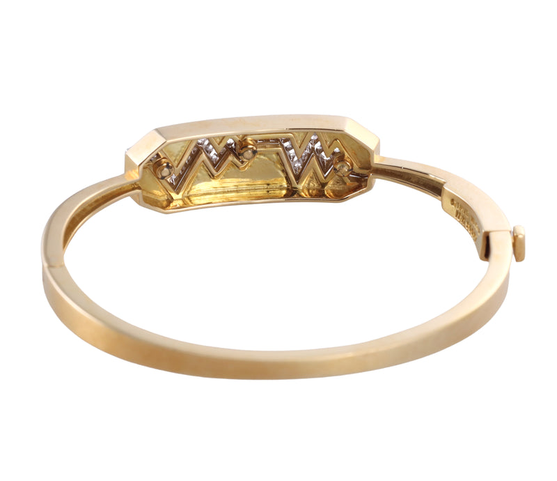 David Webb White Enamel Diamond Gold Platinum Skip Bracelet