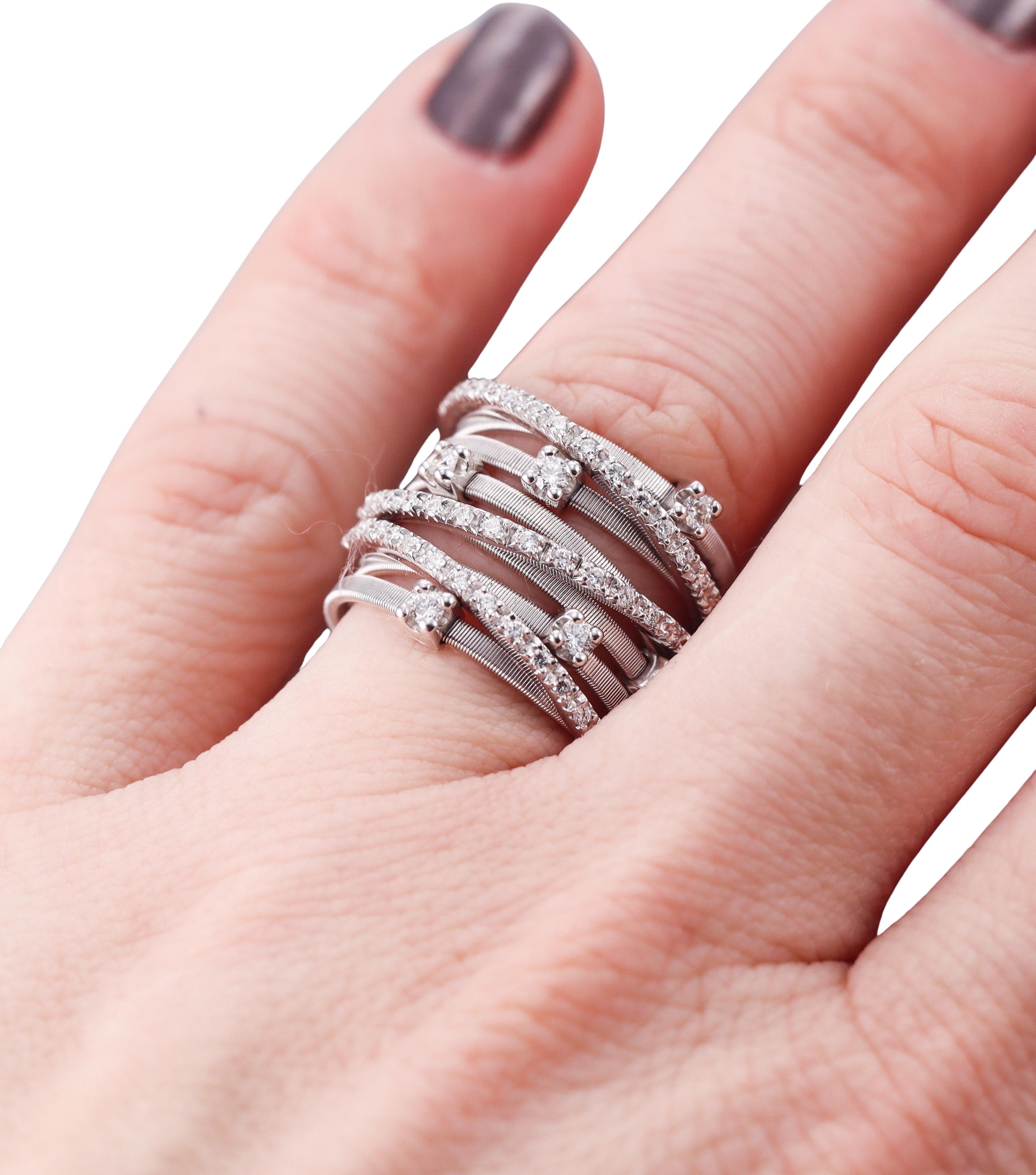 Marco Bicego Goa Nine Row Diamond Gold Ring