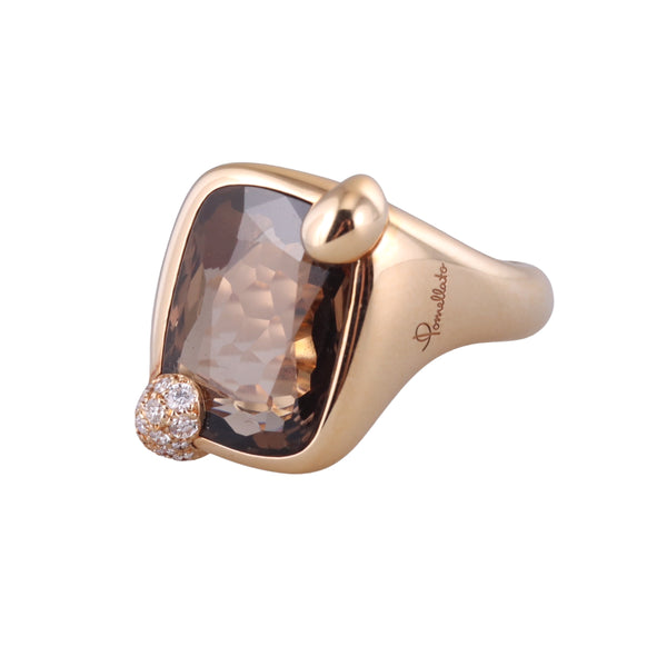 Pomellato Ritratto 18k Gold Smokey Quartz Diamond Ring