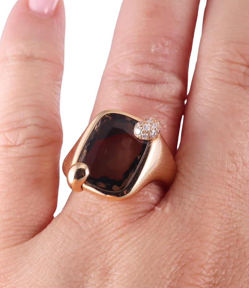 Pomellato Ritratto 18k Gold Smokey Quartz Diamond Ring