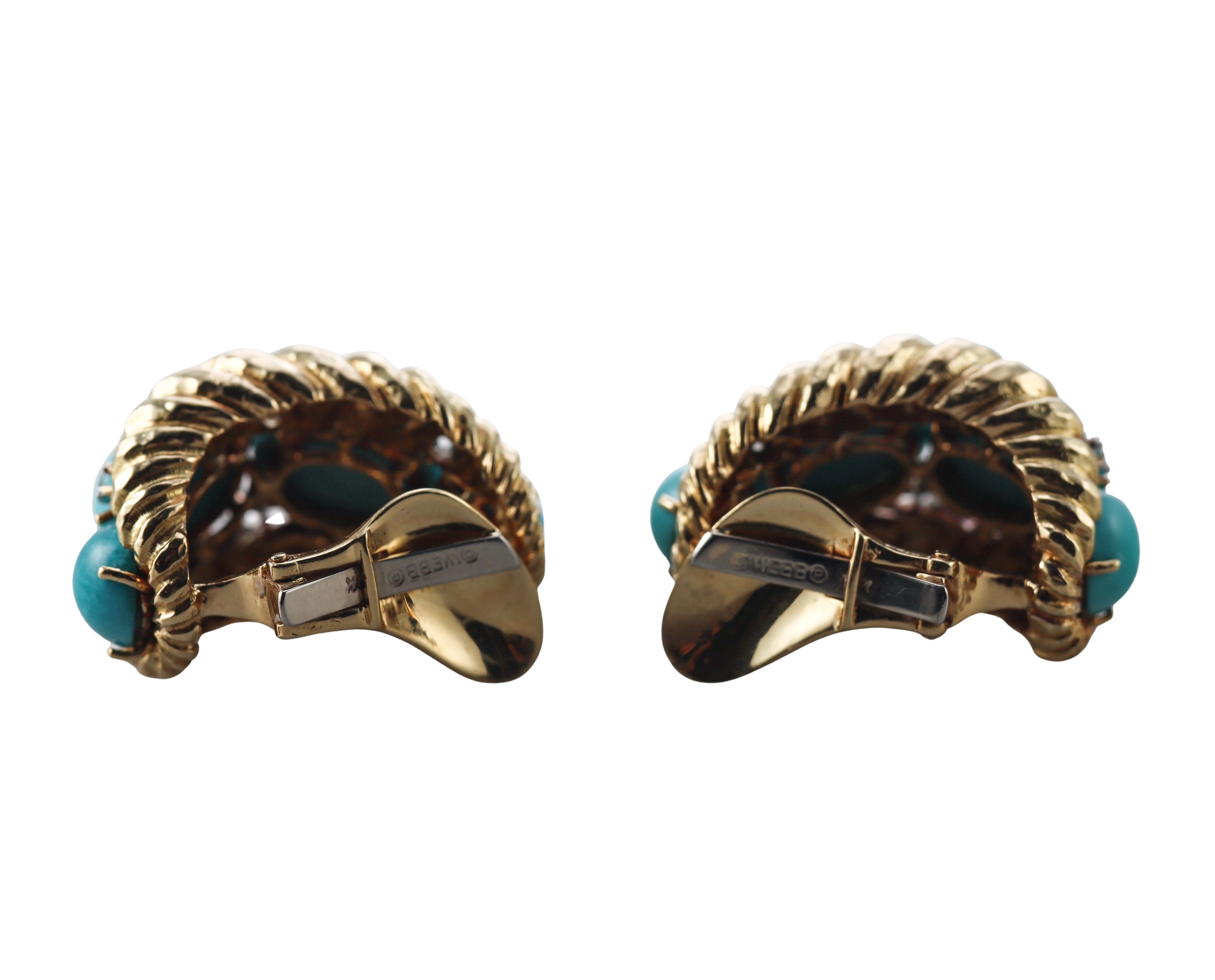 David Webb Turquoise Diamond Gold Platinum Earrings