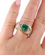 Italian 1.74ct Emerald Diamond Gold Ring