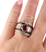 Italian 2.39ct Ruby Diamond Enamel Gold Ring
