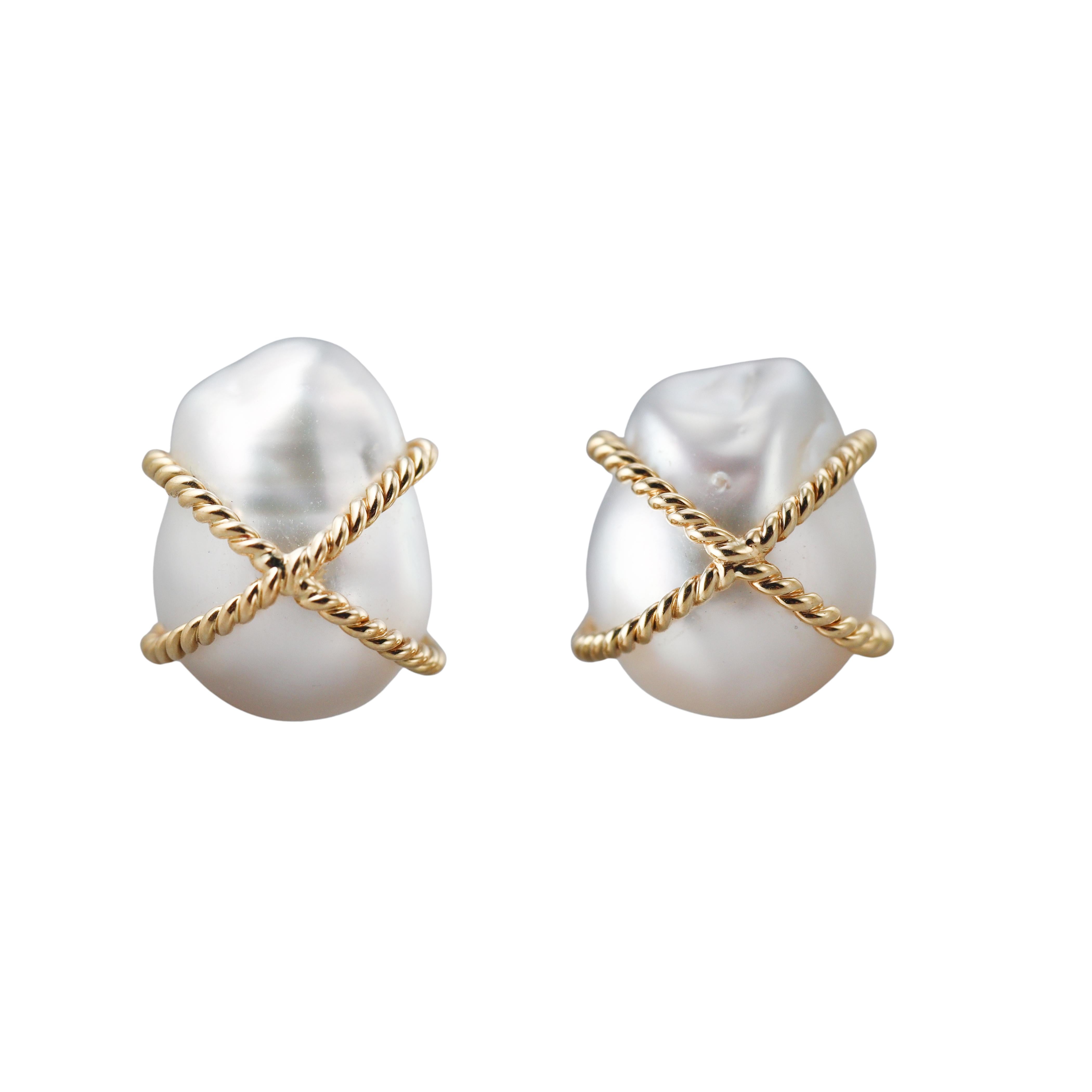 Verdura Gold Wrapped Pearl Earrings
