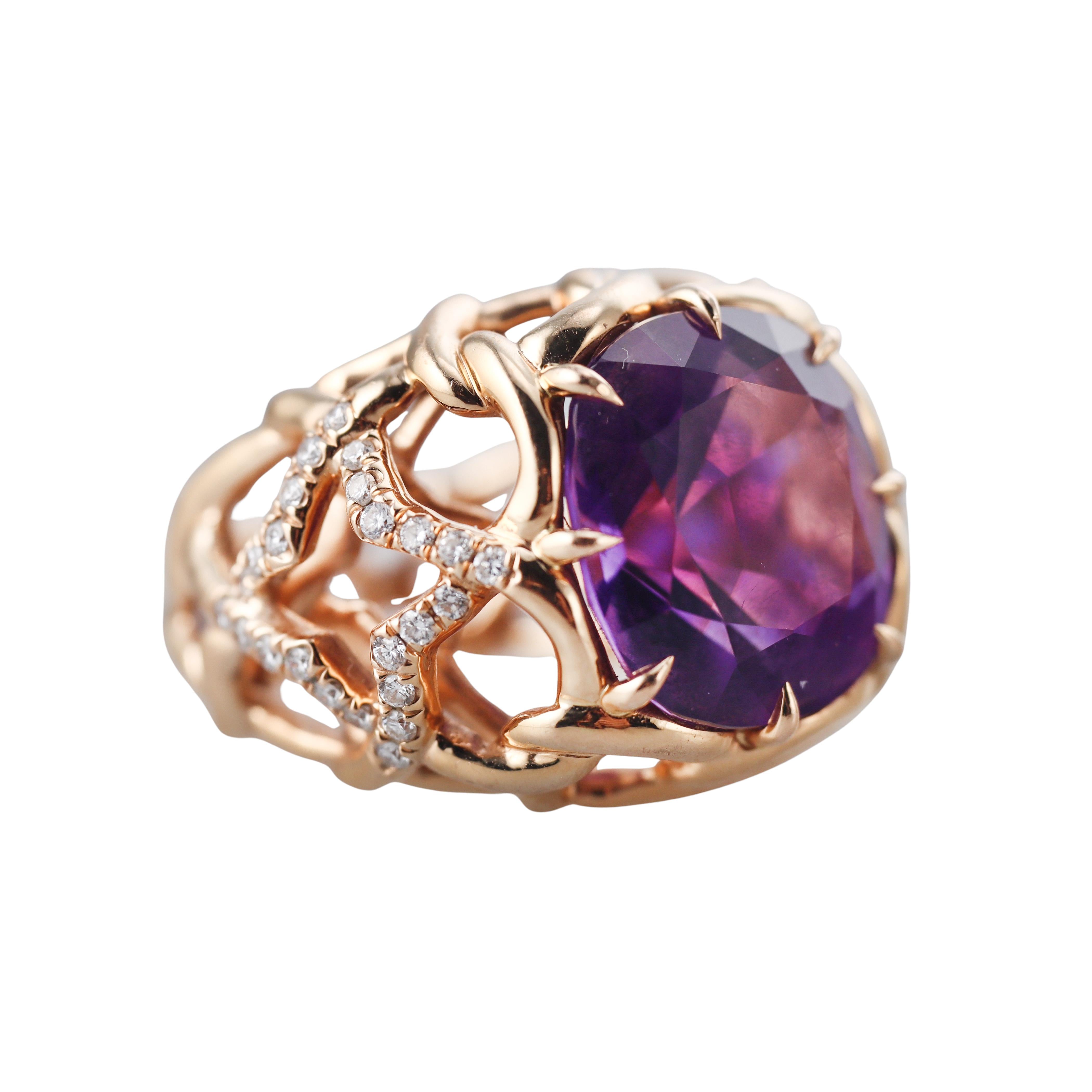 David Yurman Quatrefoil Diamond Amethyst Gold Ring