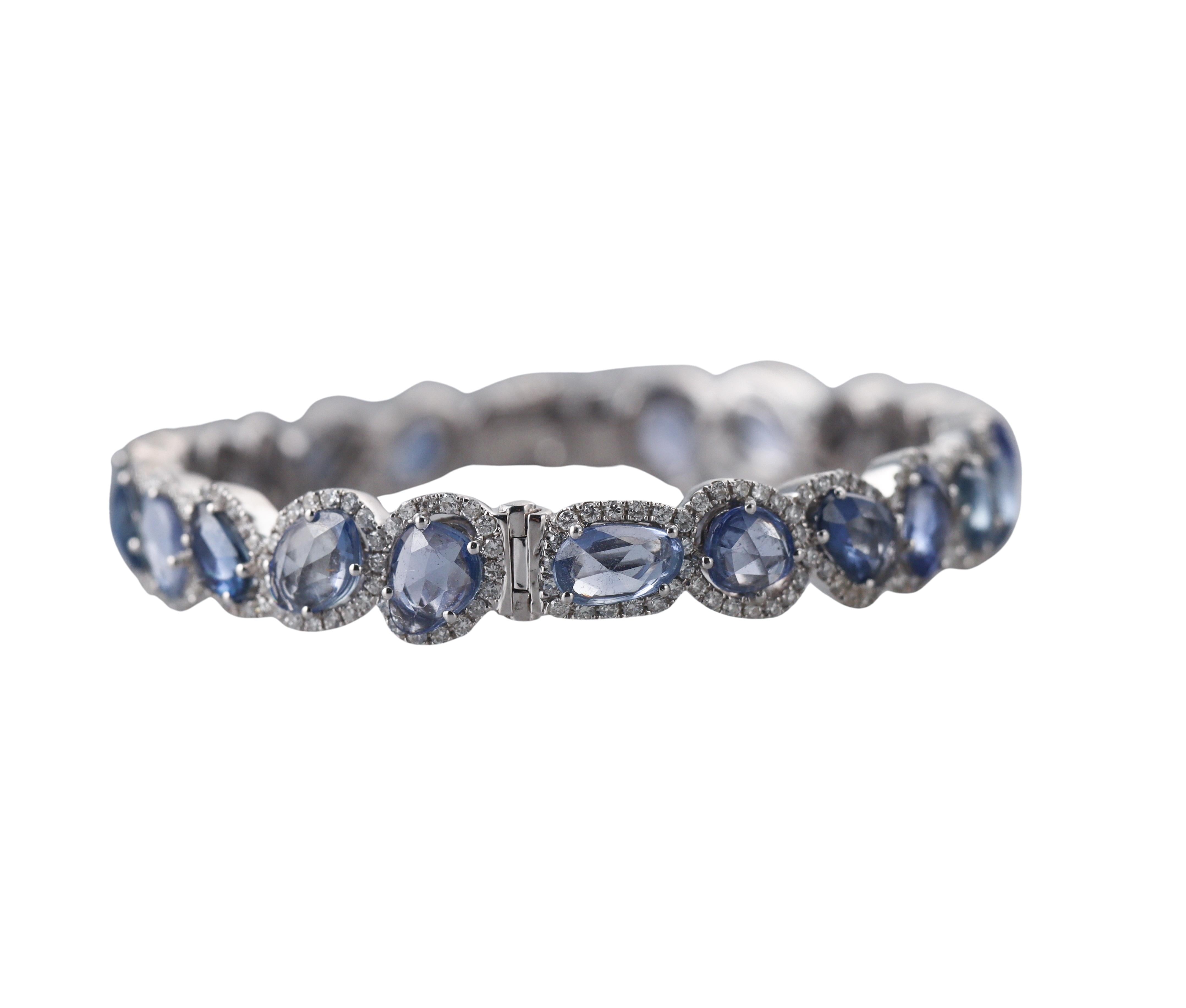 Sapphire Diamond Gold Bangle Bracelet