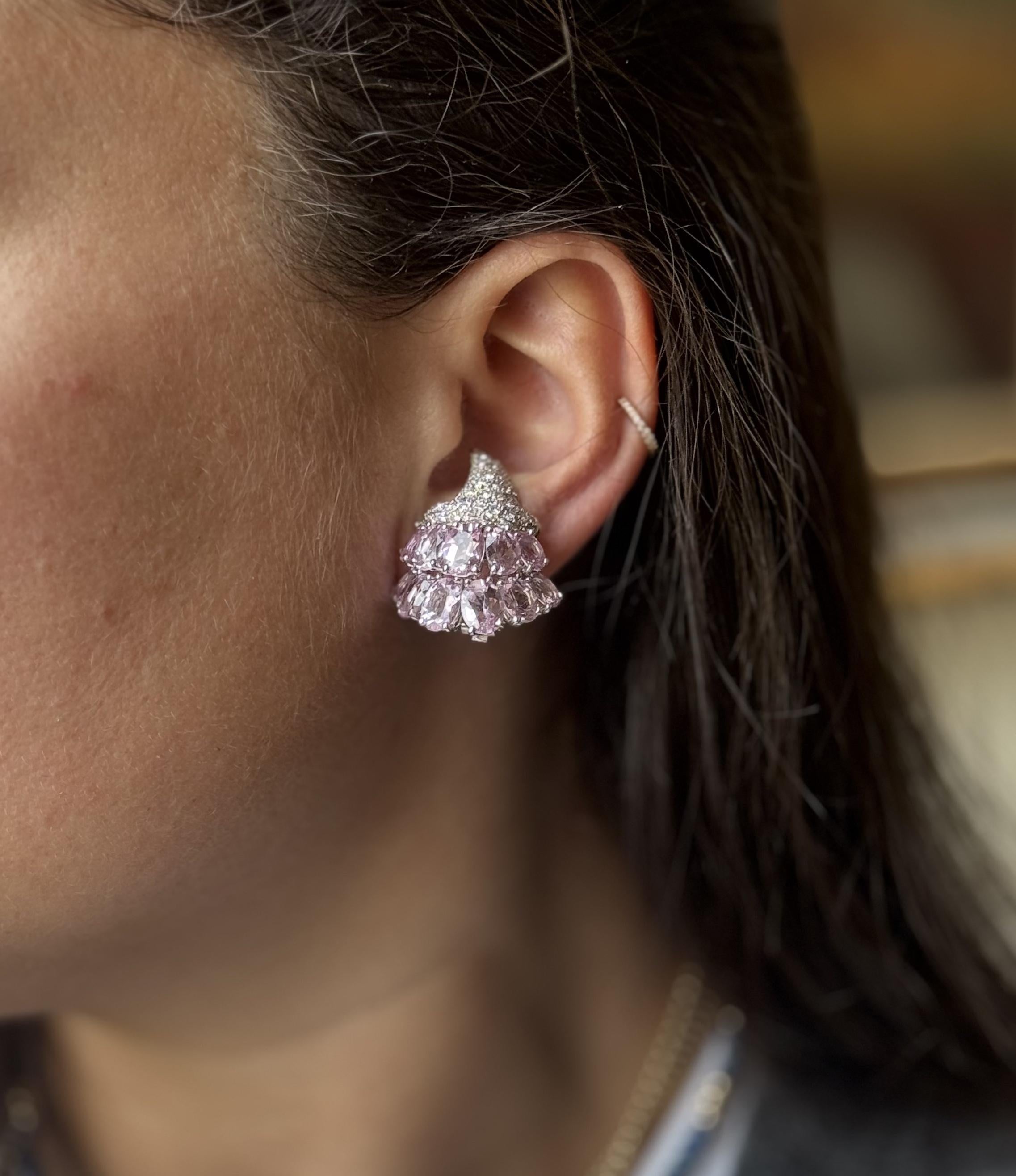 Verdura Cornucopia Pink Tourmaline Diamond Gold Earrings