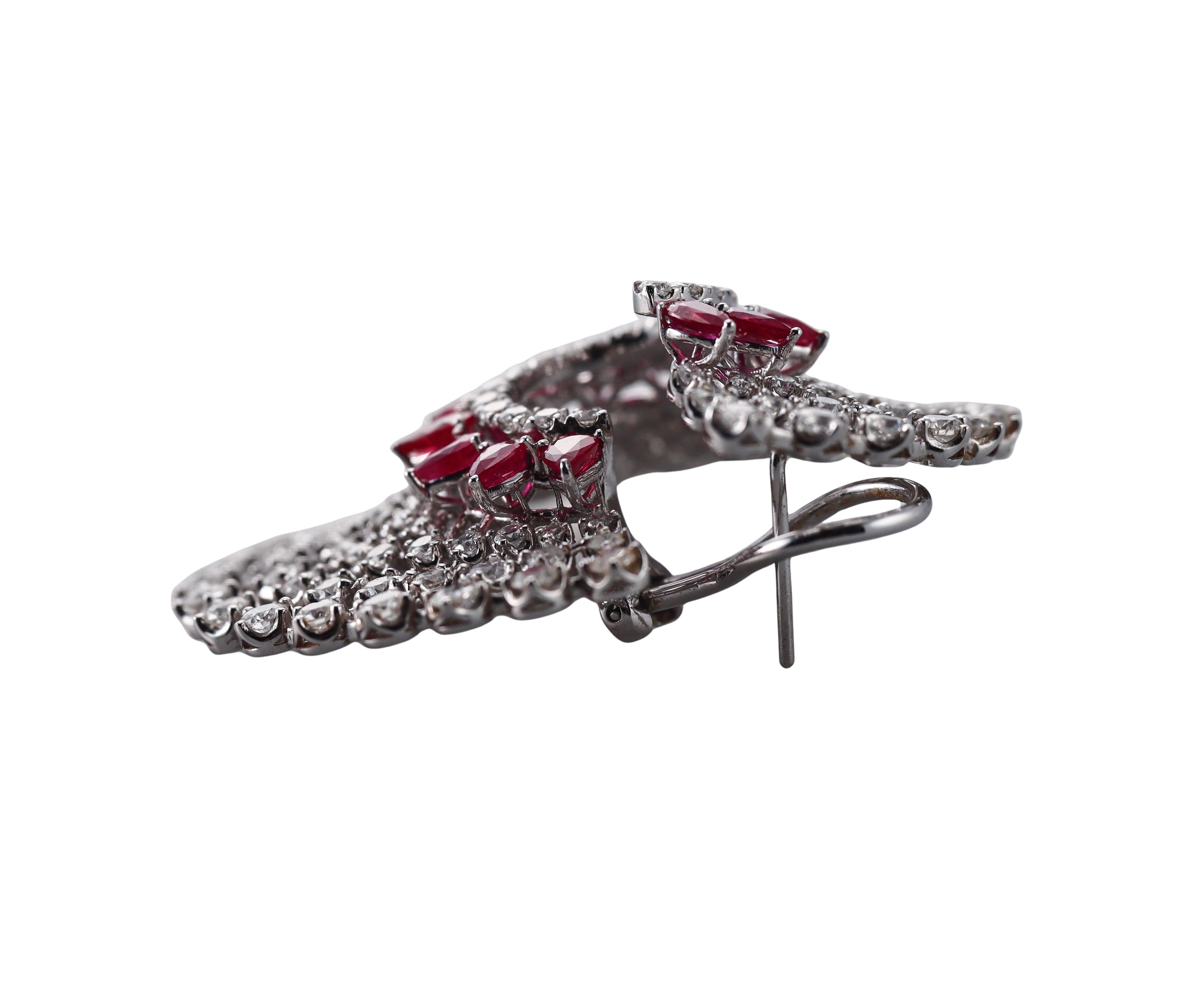 6.40 Carat Diamond Ruby Gold Fan Earrings