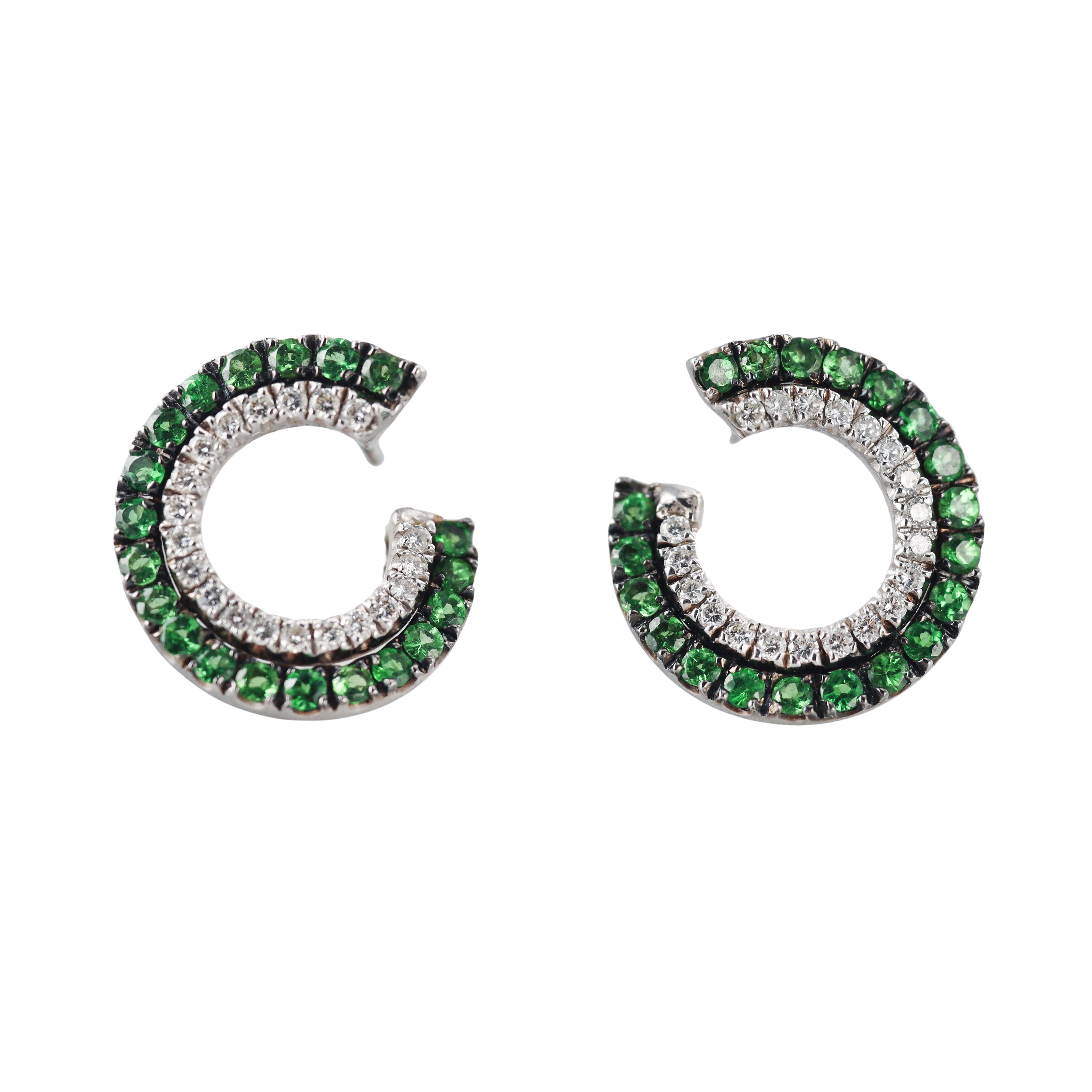 Modern Tsavorite Garnet Diamond Gold Earrings