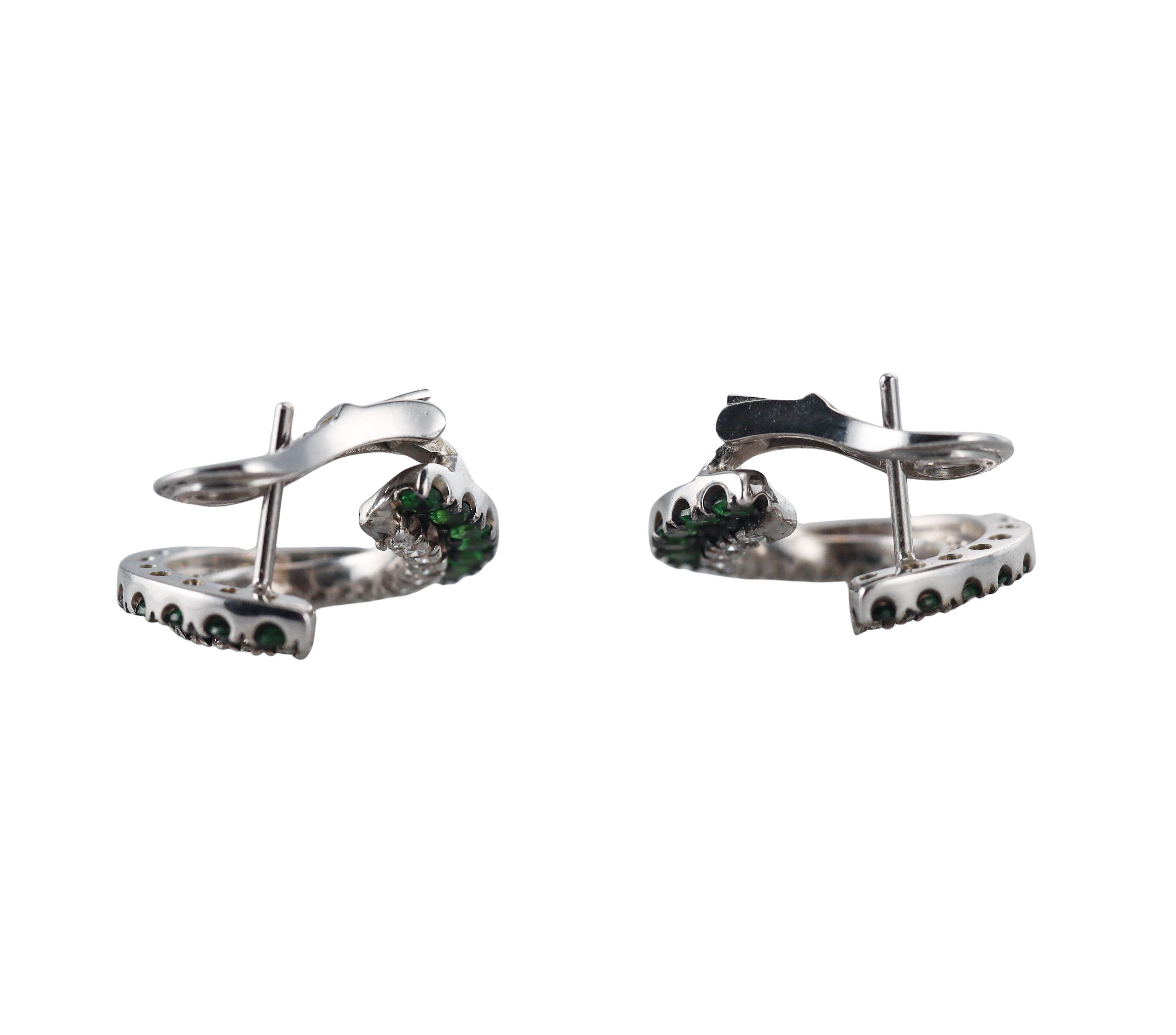 Modern Tsavorite Garnet Diamond Gold Earrings