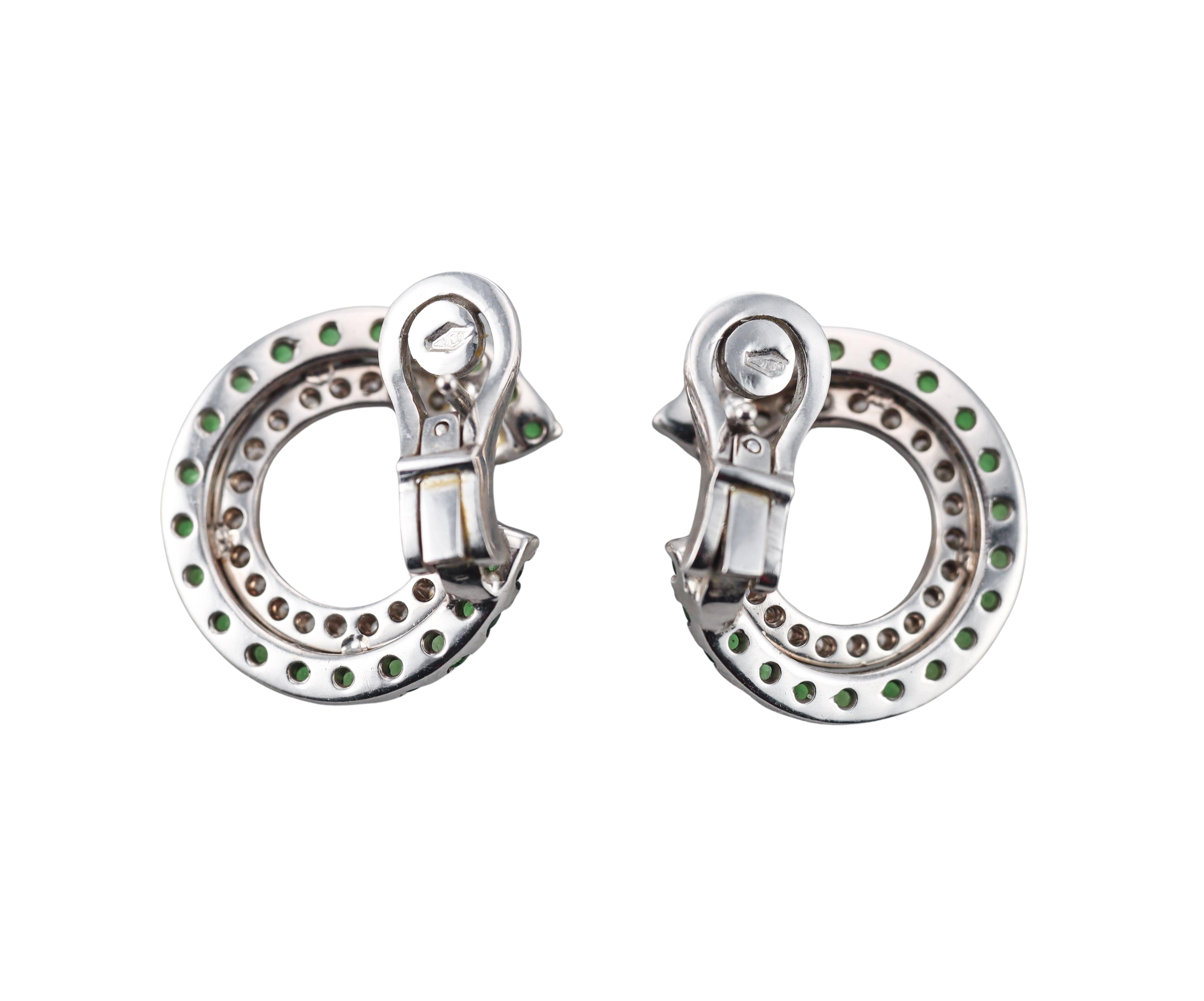 Modern Tsavorite Garnet Diamond Gold Earrings
