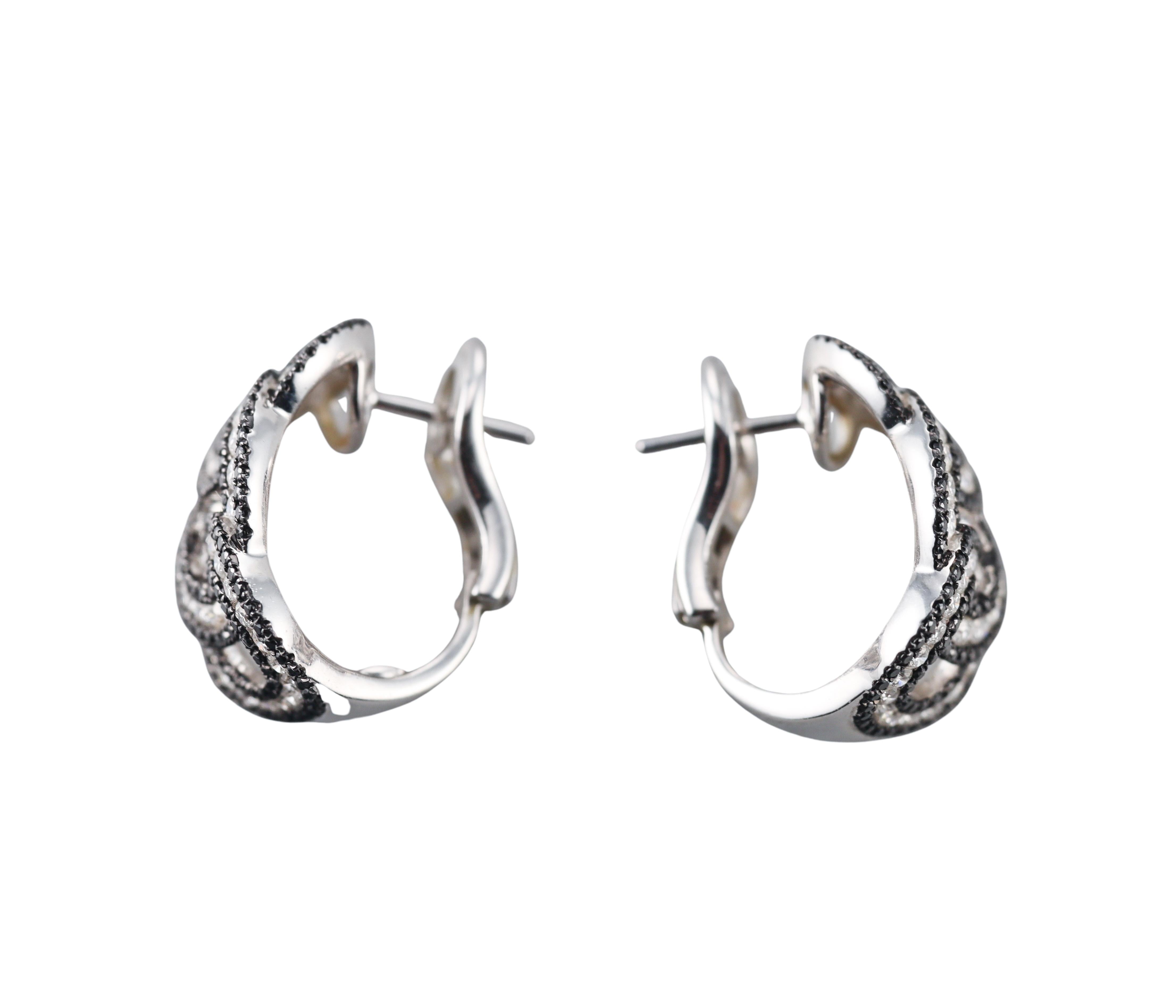 Black & White Diamond Gold Half Hoop Earrings