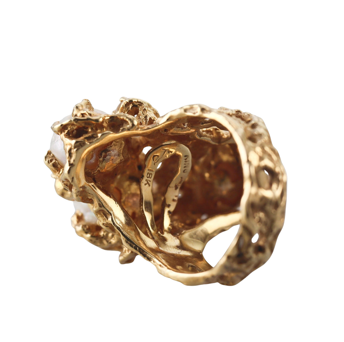 1970s Arthur King Diamond Pearl Gold Ring