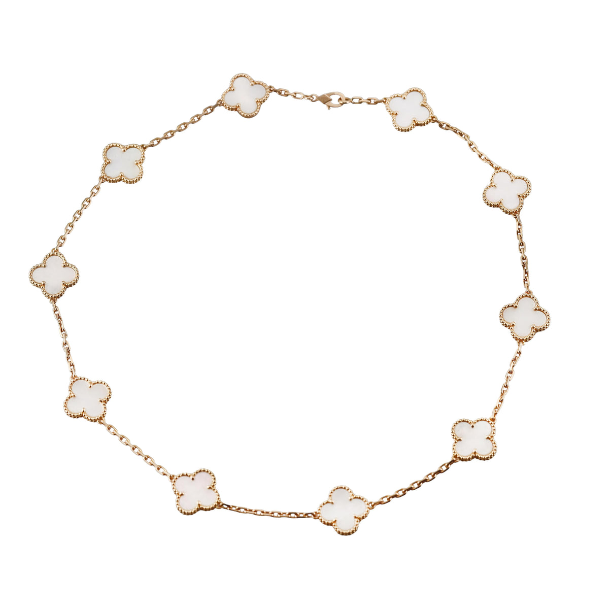 Van Cleef & Arpels Vintage Alhambra 10 Motif Mother of Pearl Gold Necklace