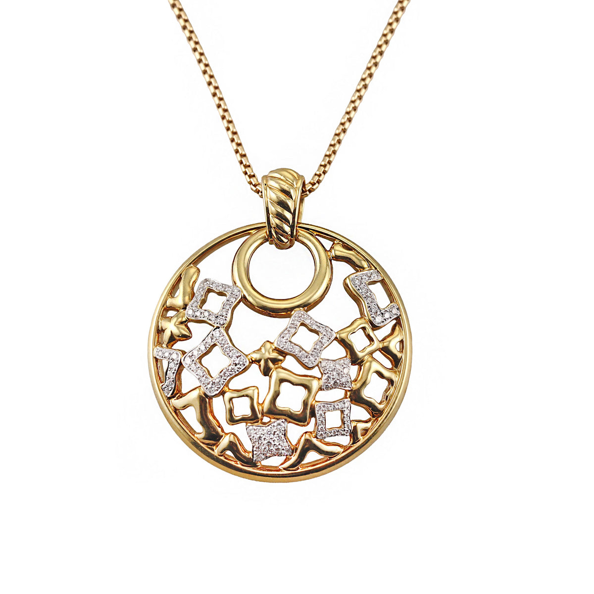 David Yurman Quatrefoil Diamond Gold Pendant Necklace