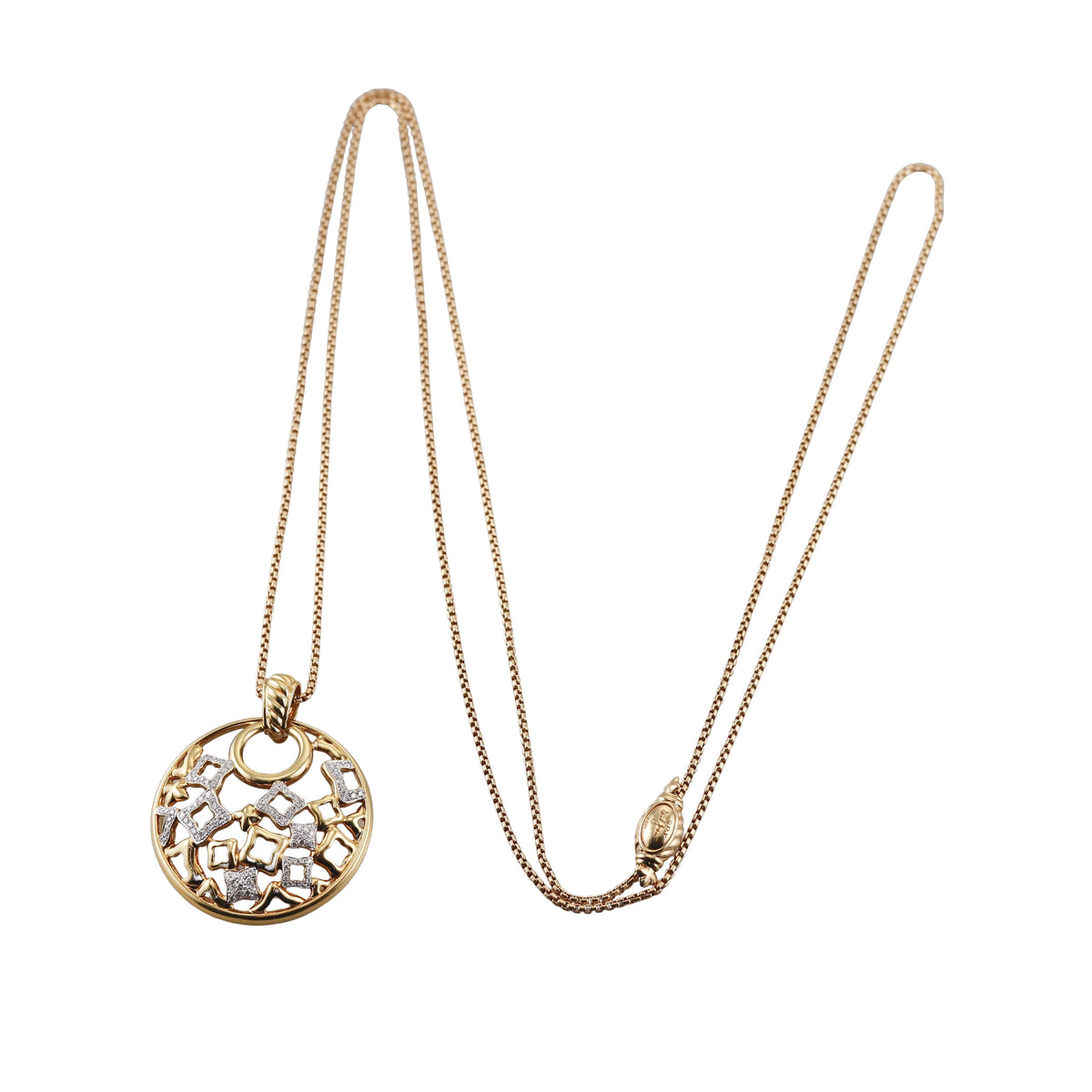 David Yurman Quatrefoil Diamond Gold Pendant Necklace