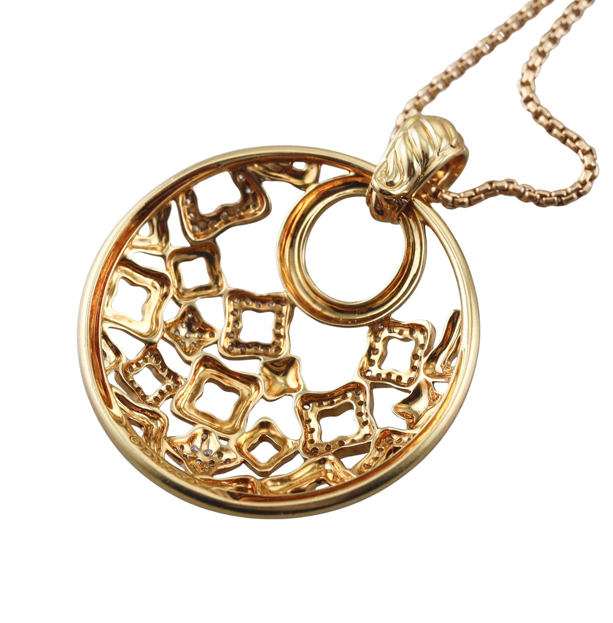 David Yurman Quatrefoil Diamond Gold Pendant Necklace