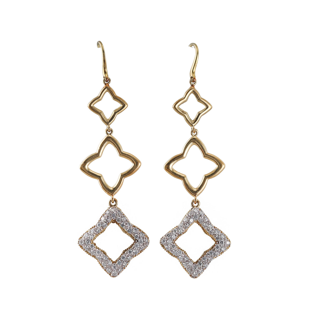 David Yurman Quatrefoil Diamond Gold Triple Drop Earrings