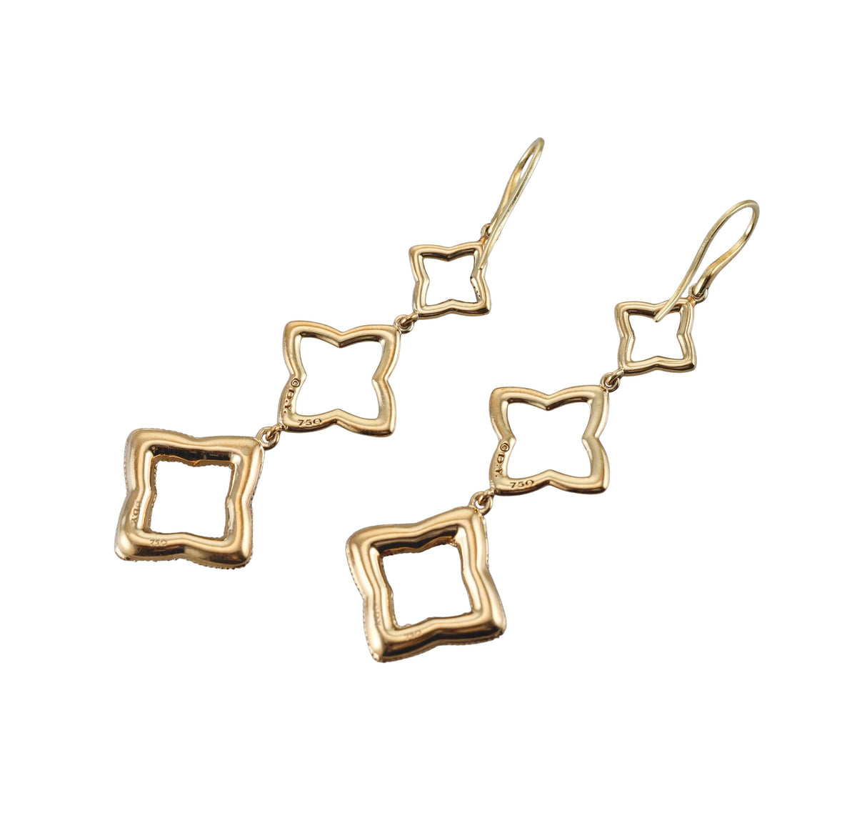 David Yurman Quatrefoil Diamond Gold Triple Drop Earrings