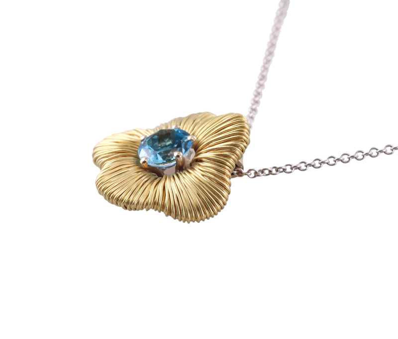 Pasquale Bruni 18k Gold Blue Topaz Flower Pendant Necklace