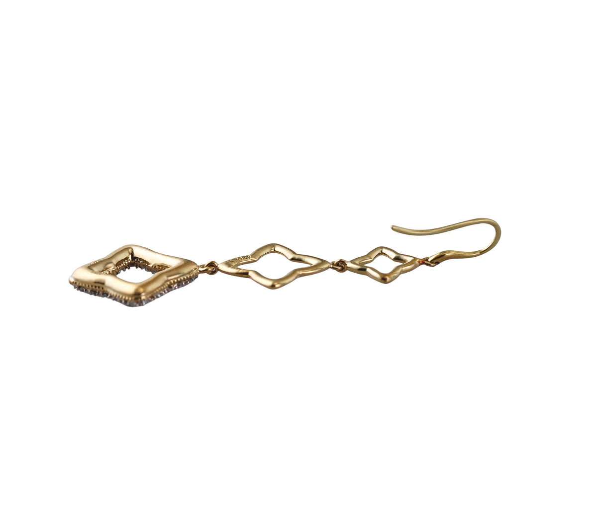 David Yurman Quatrefoil Diamond Gold Triple Drop Earrings