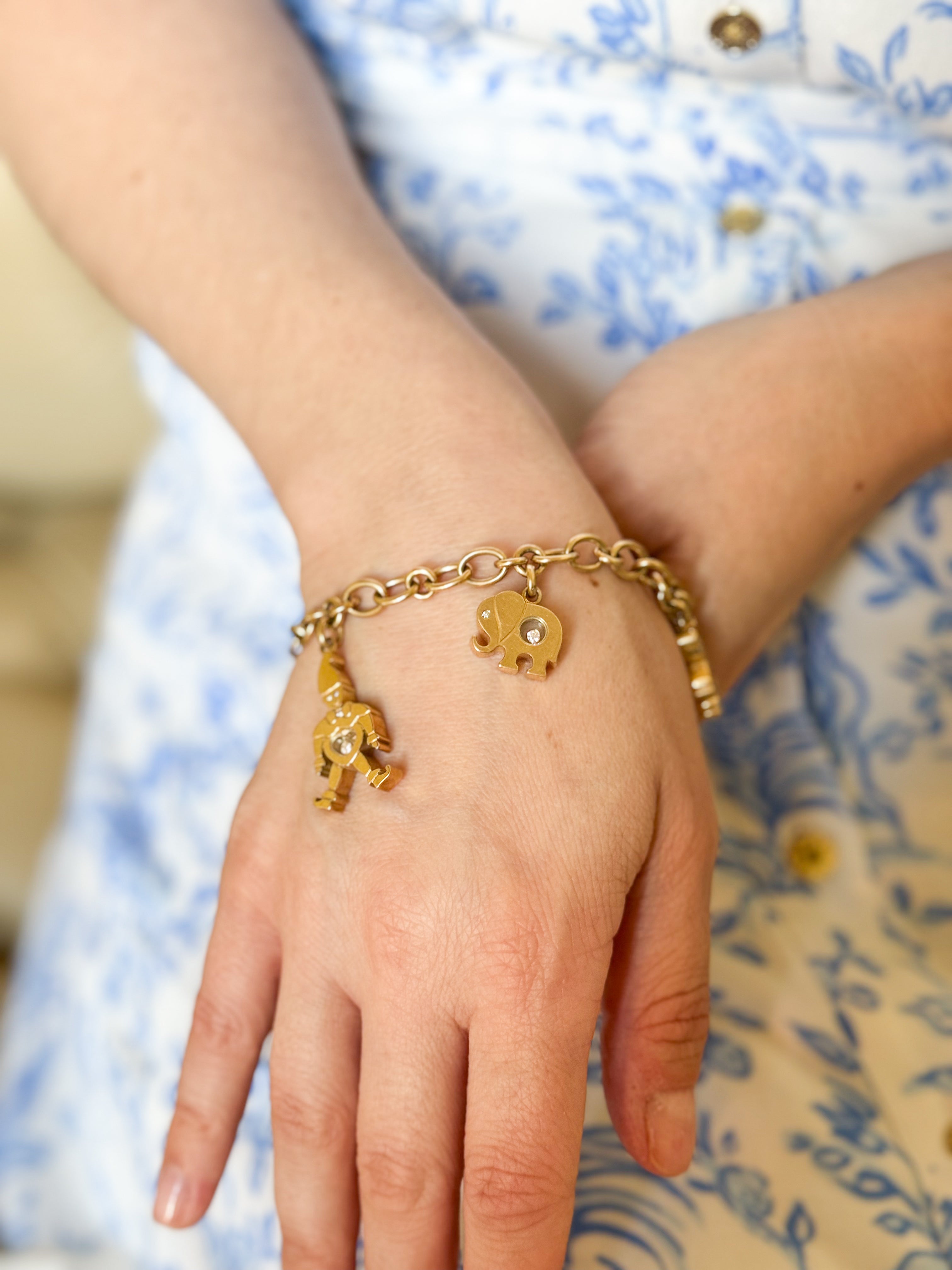 Chopard Happy Diamonds Clown Bear Elephant Fish Charm Gold Bracelet