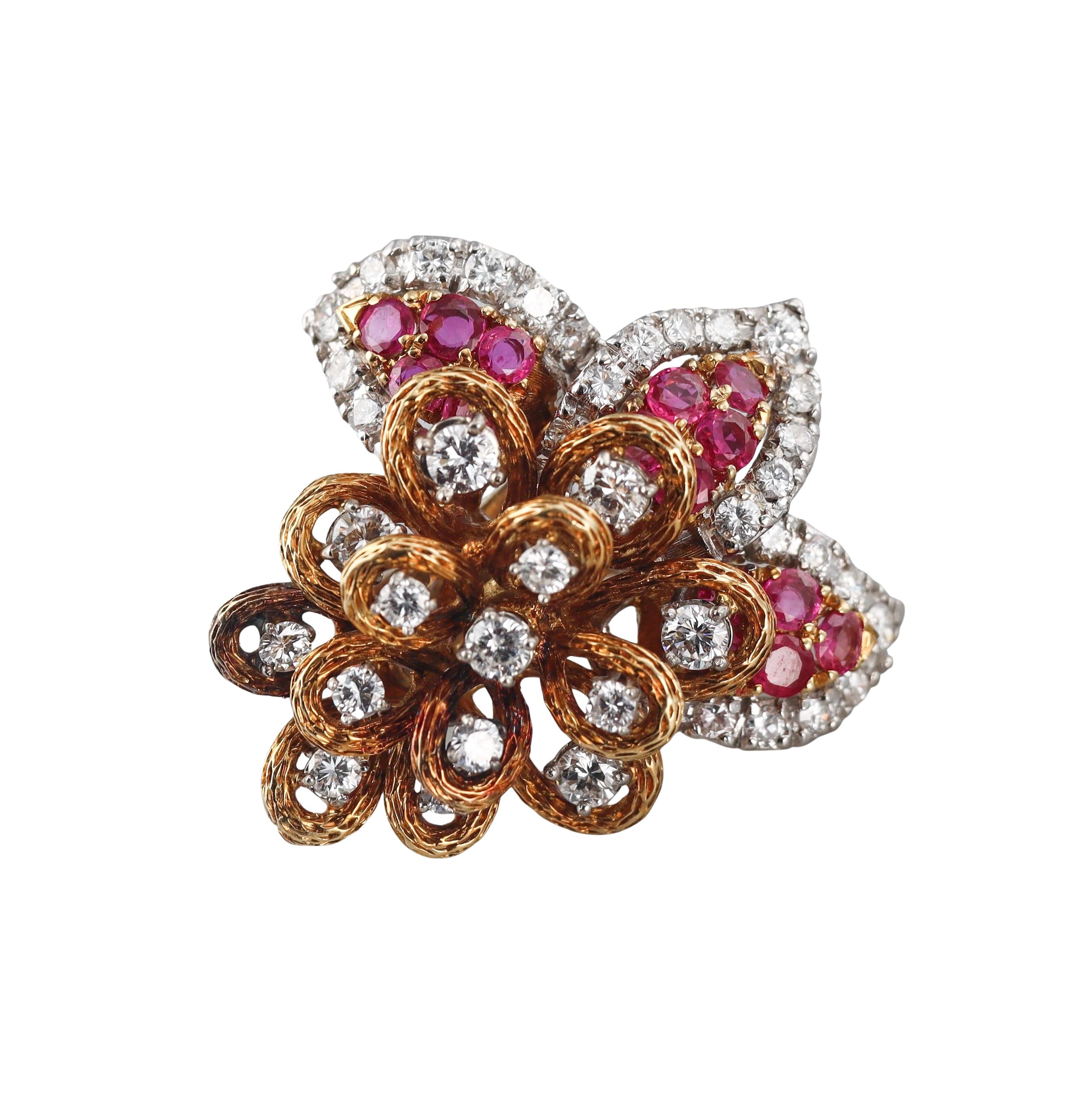 Vintage Gold Ruby Diamond Cocktail Earrings