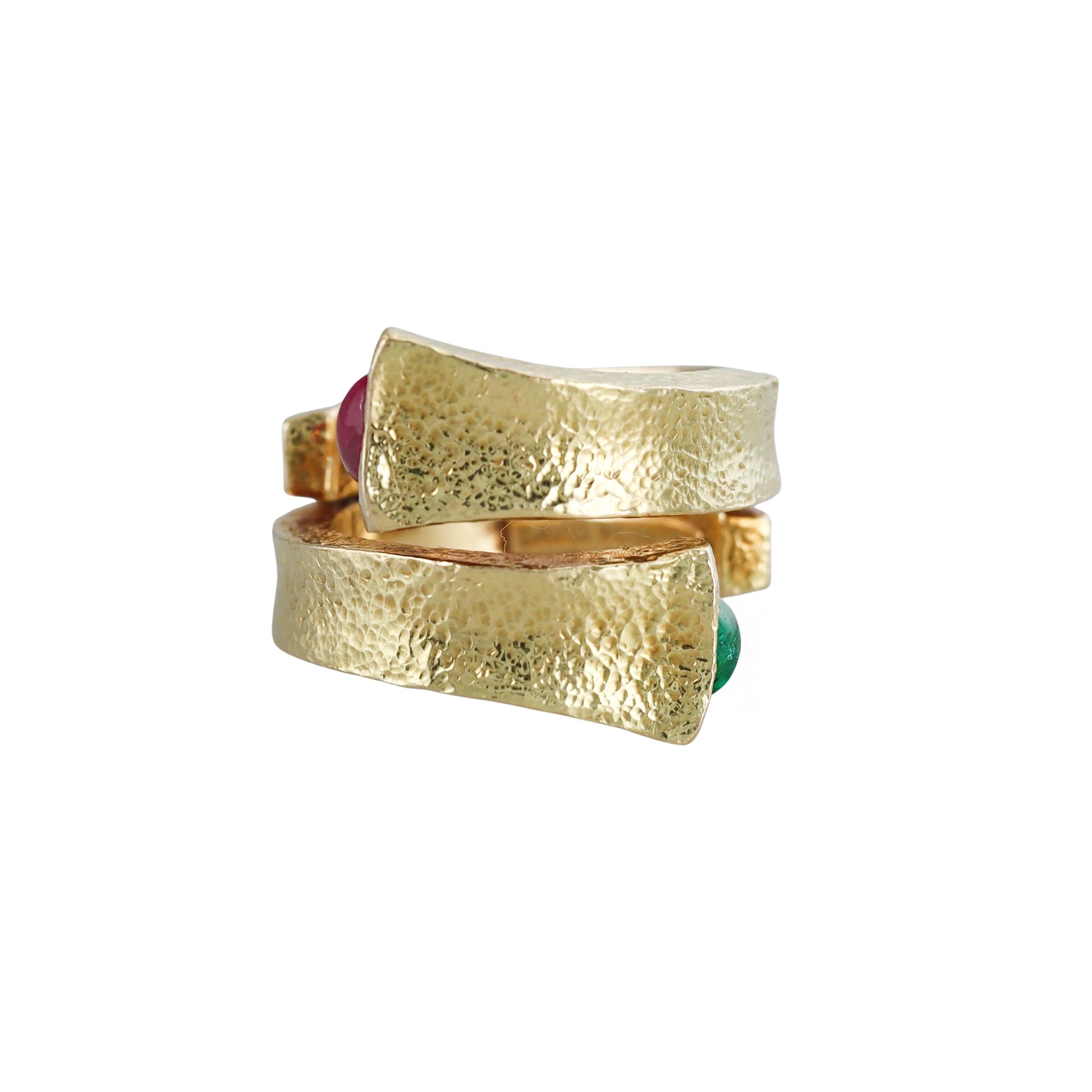 David Webb Gold Emerald Ruby Wrap Ring