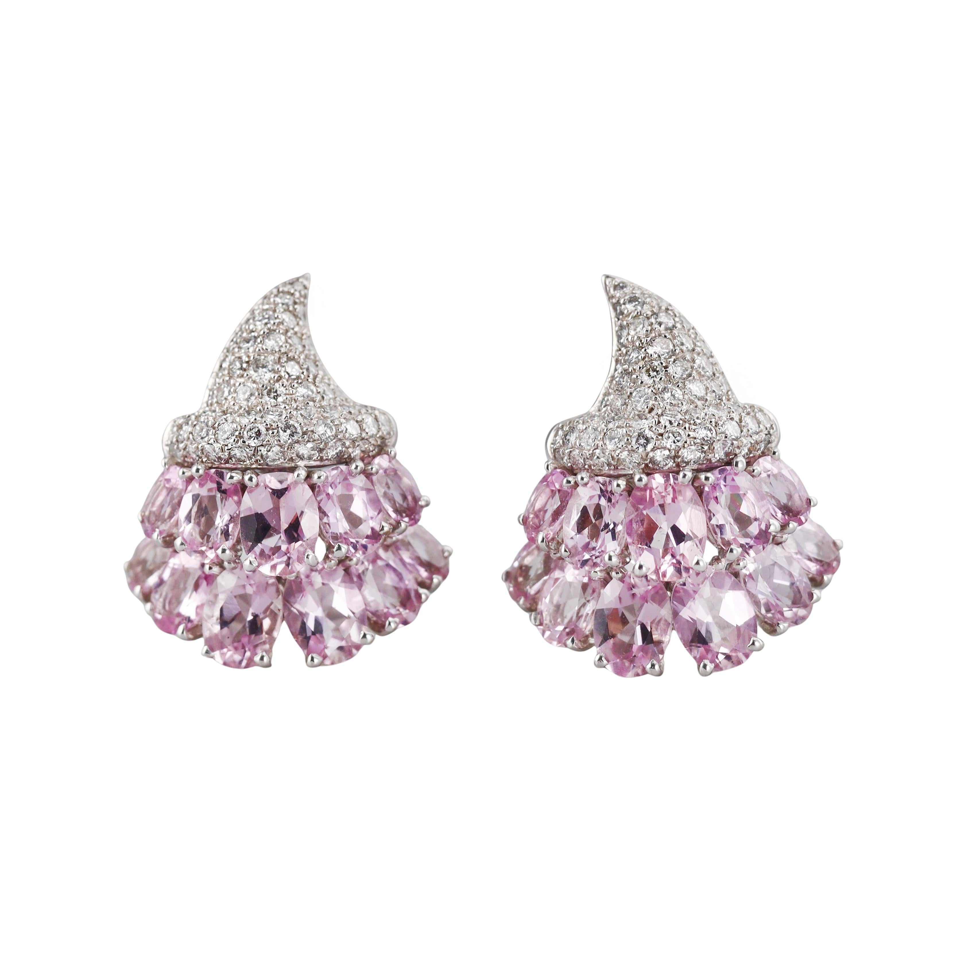 Verdura Cornucopia Pink Tourmaline Diamond Gold Earrings