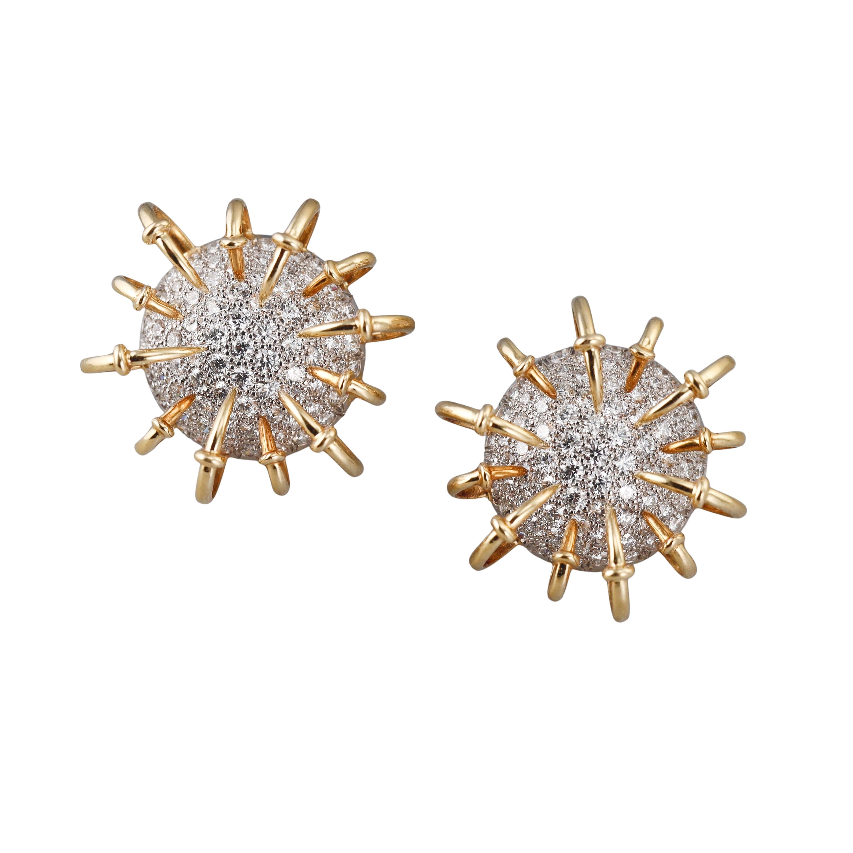 Tiffany & Co Schlumberger Apollo Diamond Gold Platinum Earrings