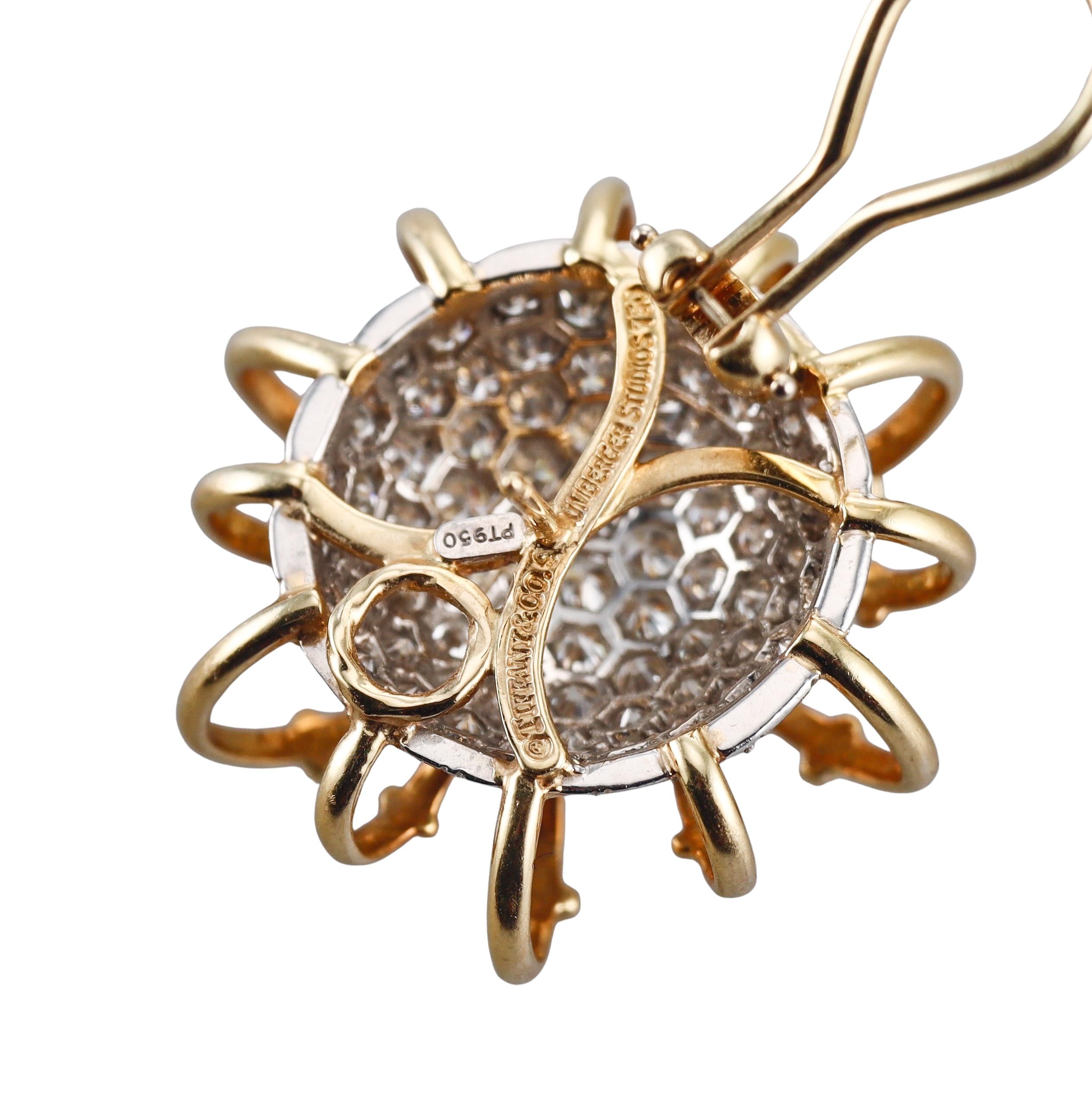 Tiffany & Co Schlumberger Apollo Diamond Gold Platinum Earrings